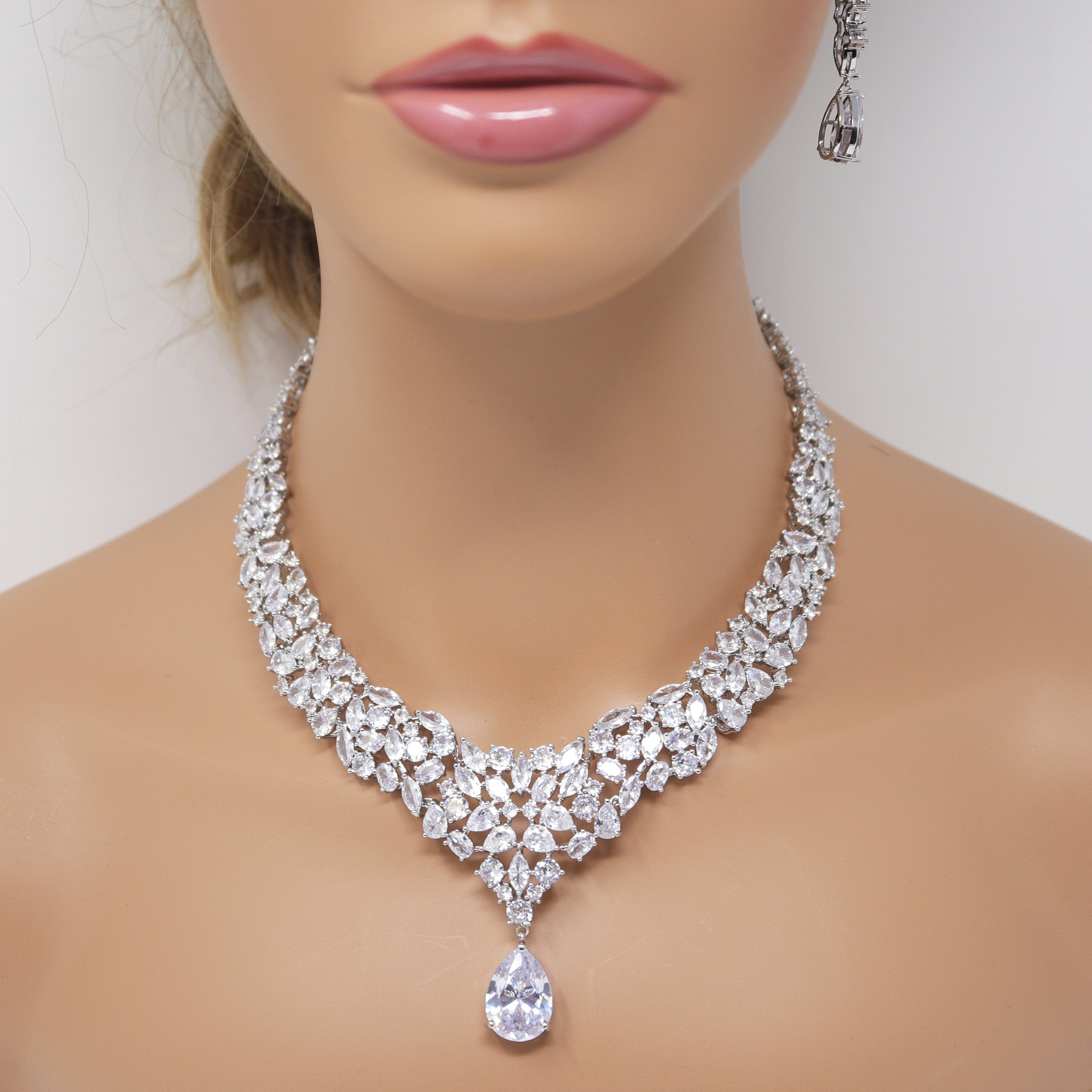 Royal CZ Bridal Necklace and Earrings Set - Sparkling Cubic Zirconia Wedding Jewelry for Bride, Bridesmaid & Formal Events | Perfect for Weddings, Prom & Evening Occasions