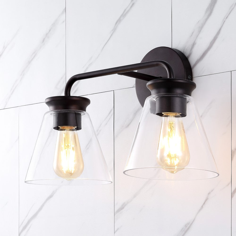 Modern Farmhouse Iron LED Vanity Light - Rustic Bathroom Lighting Fixture for Bedroom, Hallway & Entryway - Vintage Style Sconce with Edison Bulbs (Black Finish)