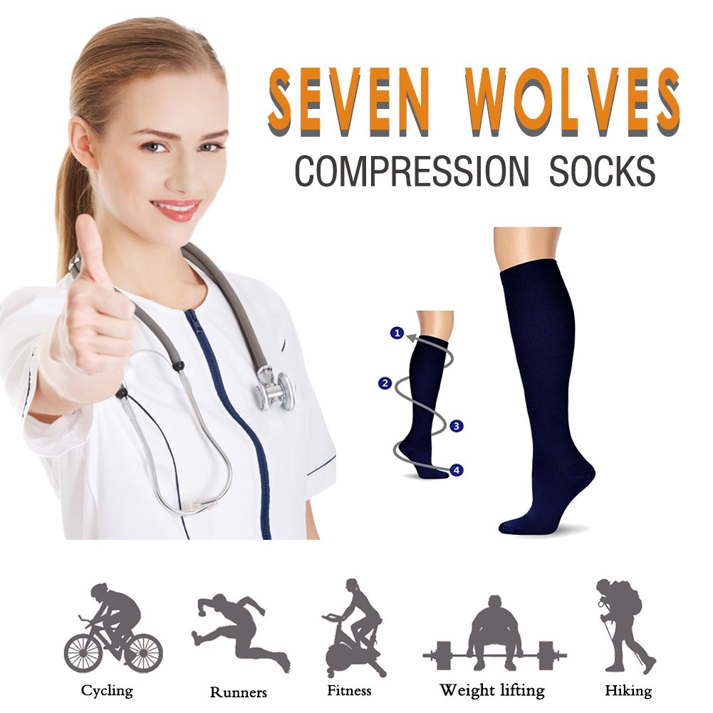 Seven Wolves Compression Socks 6 Pairs for Women & Men - 15-20mmHg Graduated Support Socks for Running, Athletic Performance, Travel, Pregnancy & Maternity - Improve Circulation & Reduce Swelling