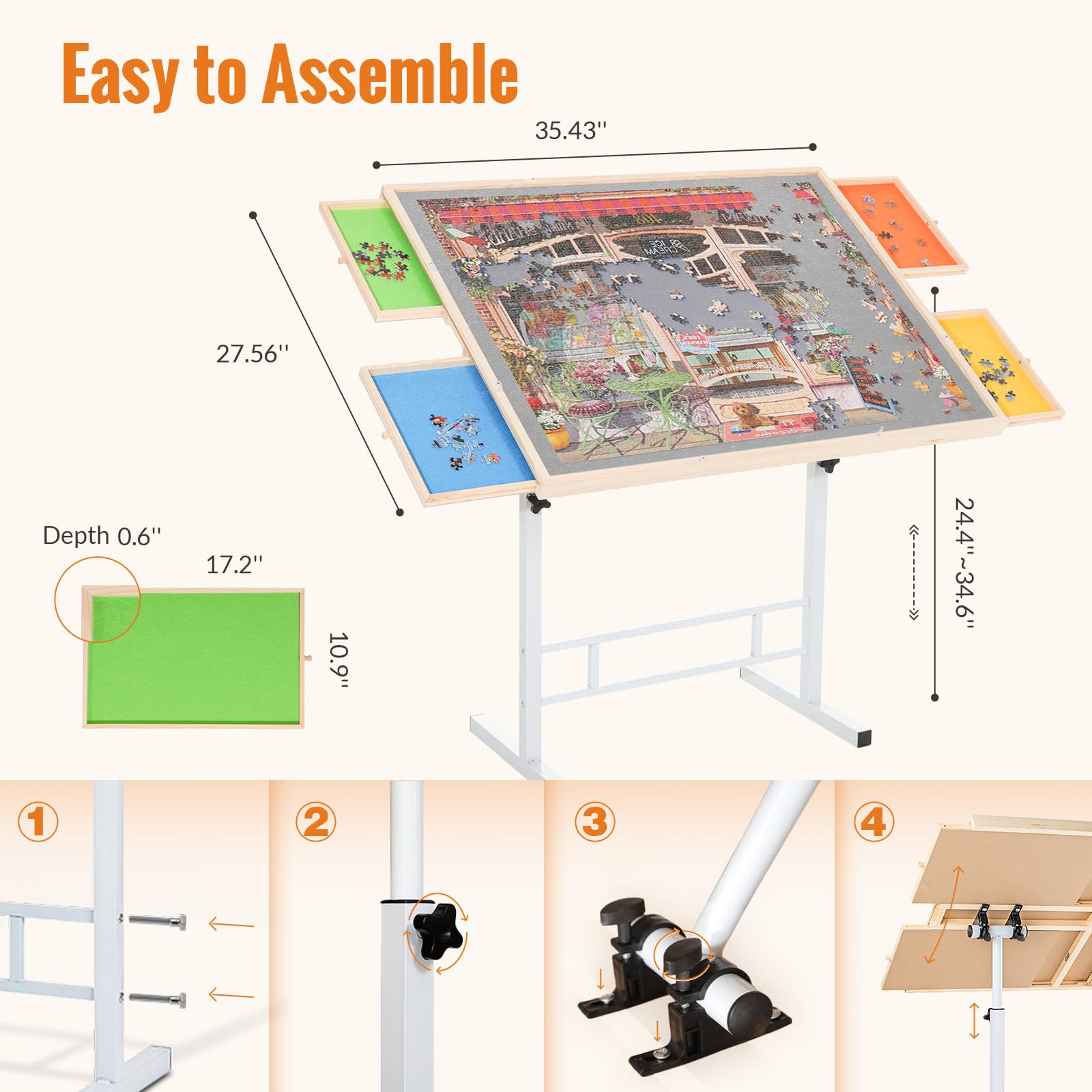 Adjustable Height Tiltable Puzzle Table with Drawers & Legs - 1500 Piece Capacity Portable Jigsaw Board for Adults & Seniors - Perfect for Mother's Day Gifts, Family Game Nights & Relaxing Hobbies