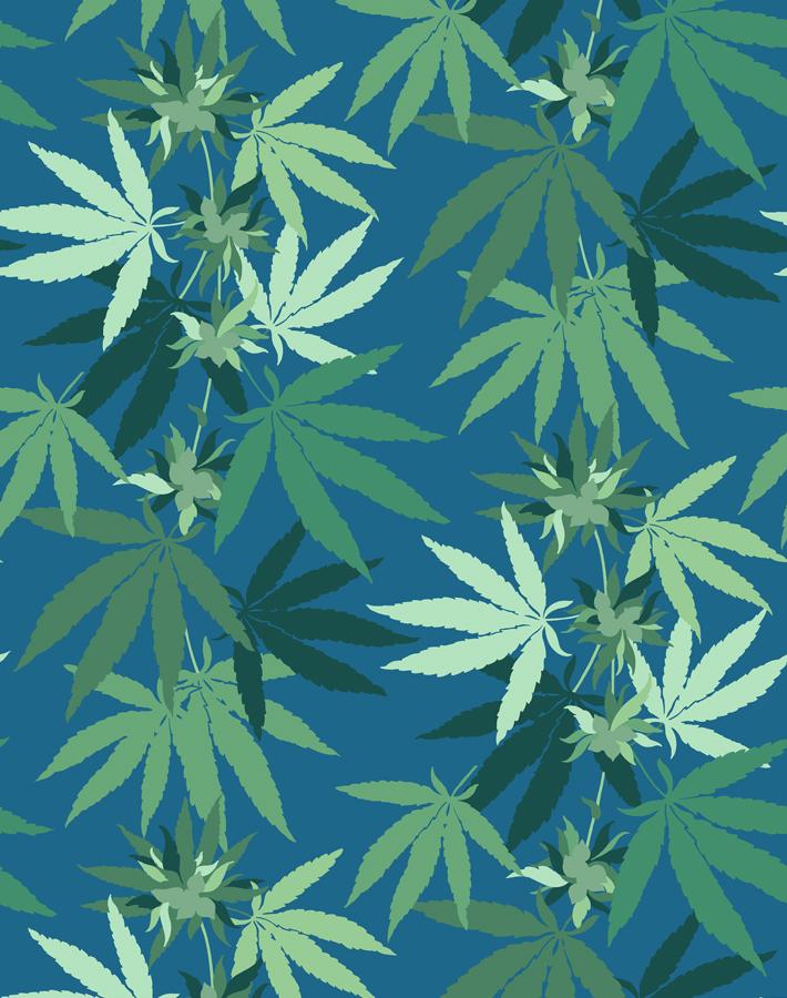 Nathan Turner Cadet Blue Cannabis Wallpaper - Premium Peel & Stick Removable Wallpaper for Living Room, Bedroom, and Home Office Decor