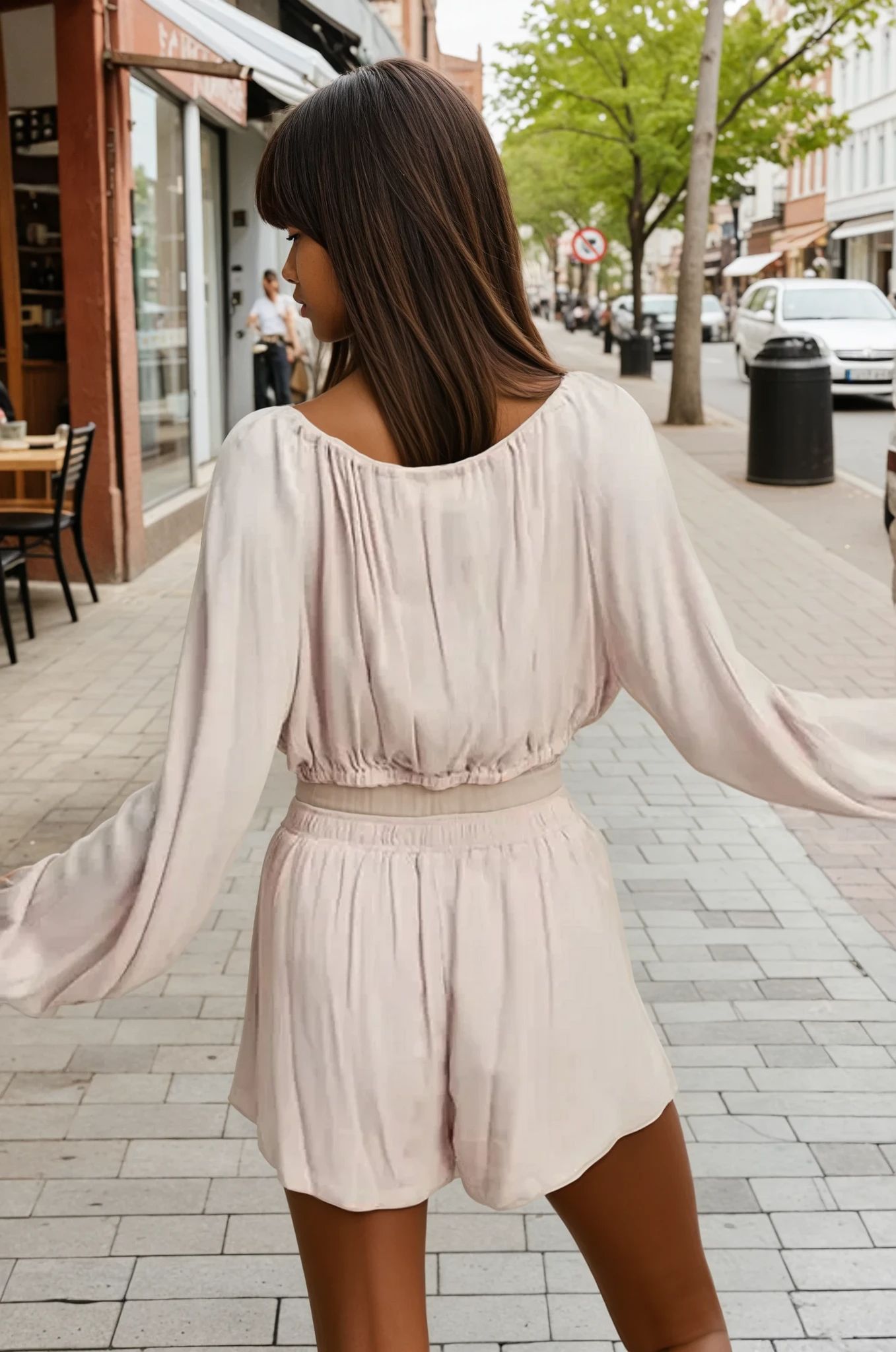 Boho Beachy Beige Gauze Long Sleeve Button Crop Top and Shorts Set - Perfect for Summer Vacations, Music Festivals & Beach Getaways
