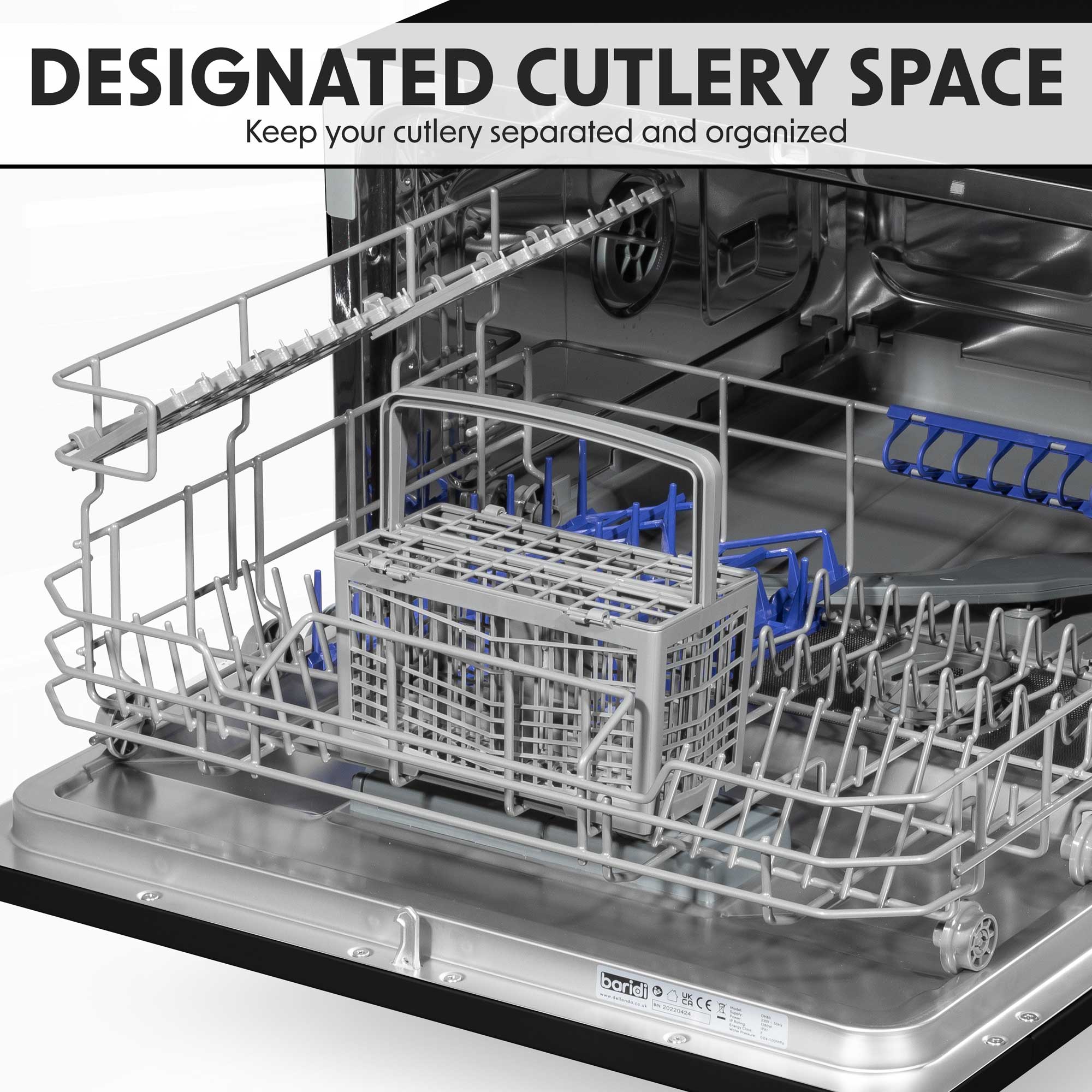 Baridi Compact Tabletop Dishwasher - 6 Place Settings, 6 Wash Programs, Ultra Quiet (42dB), 6.5L Capacity in Sleek Black (Model DH85) | Perfect for Small Apartments, RVs, Dorms & Office Break Rooms