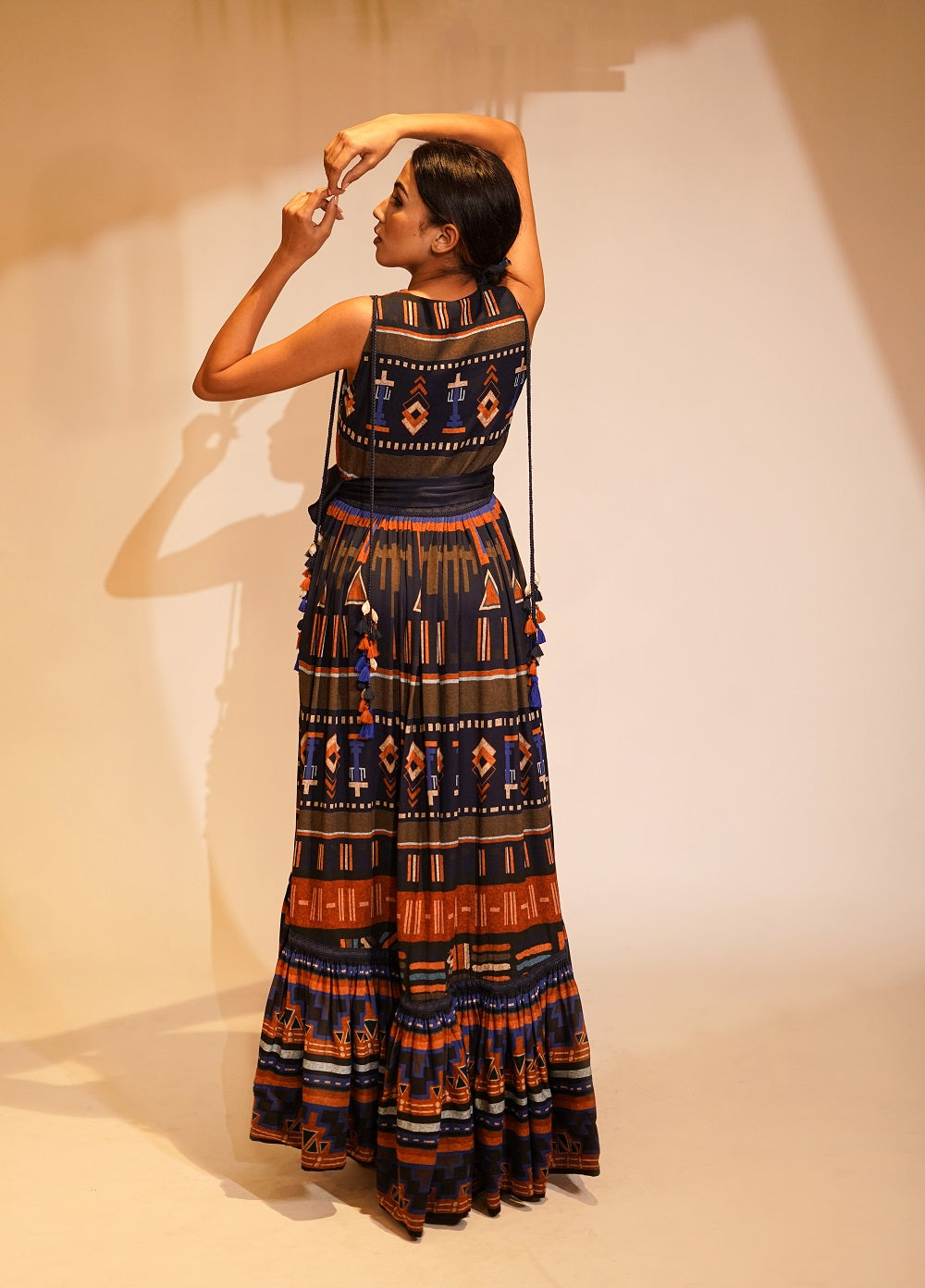 Midnight Blue Aztec Print Maxi Dress for Women - Boho Chic Long Flowy Dress for Beach, Vacation & Summer Outfits