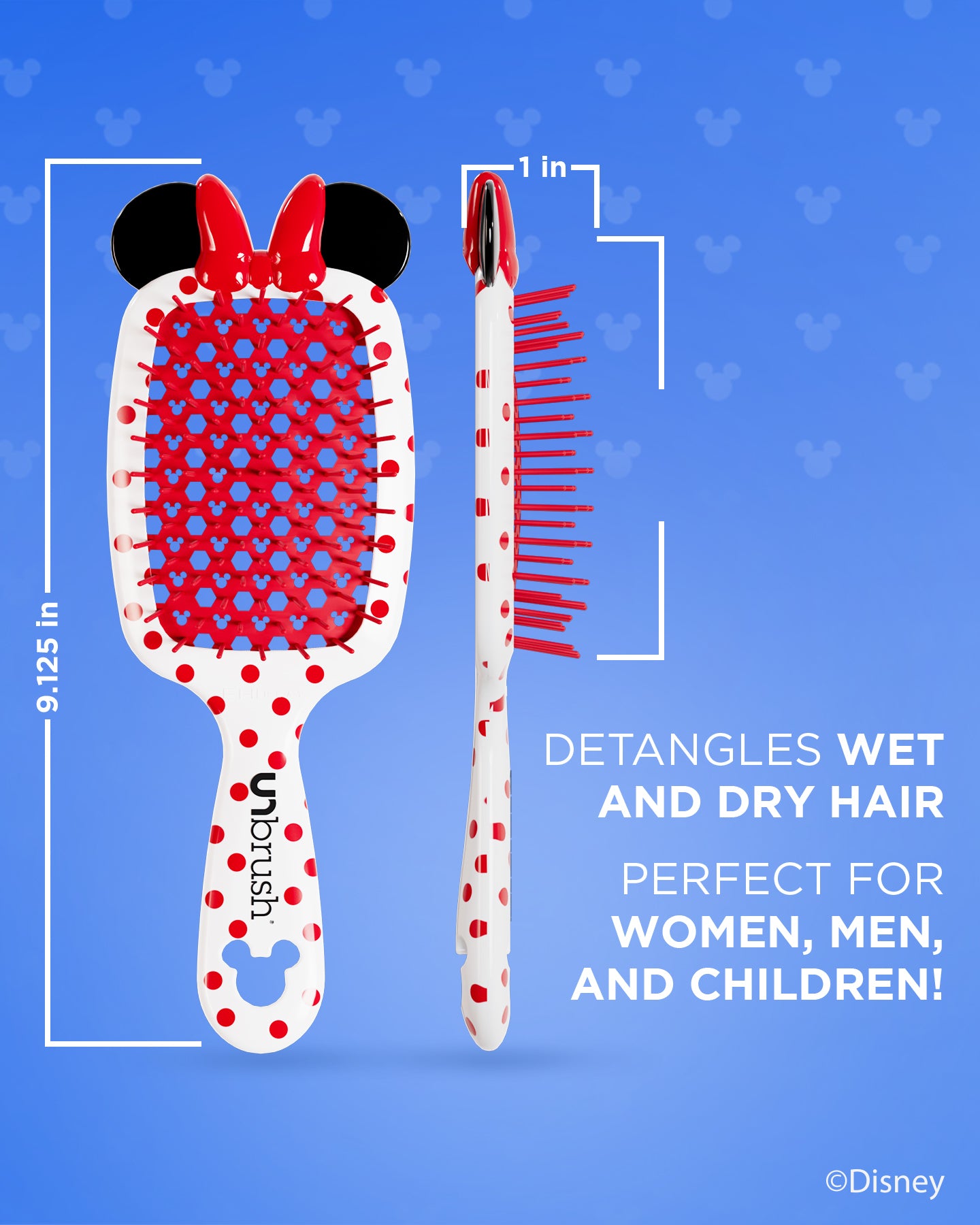 Disney Mickey Mouse & Minnie Mouse Detangling Brush Set - Gentle Hair Brush for Kids & Adults - Perfect for Travel, Home & Salon Use