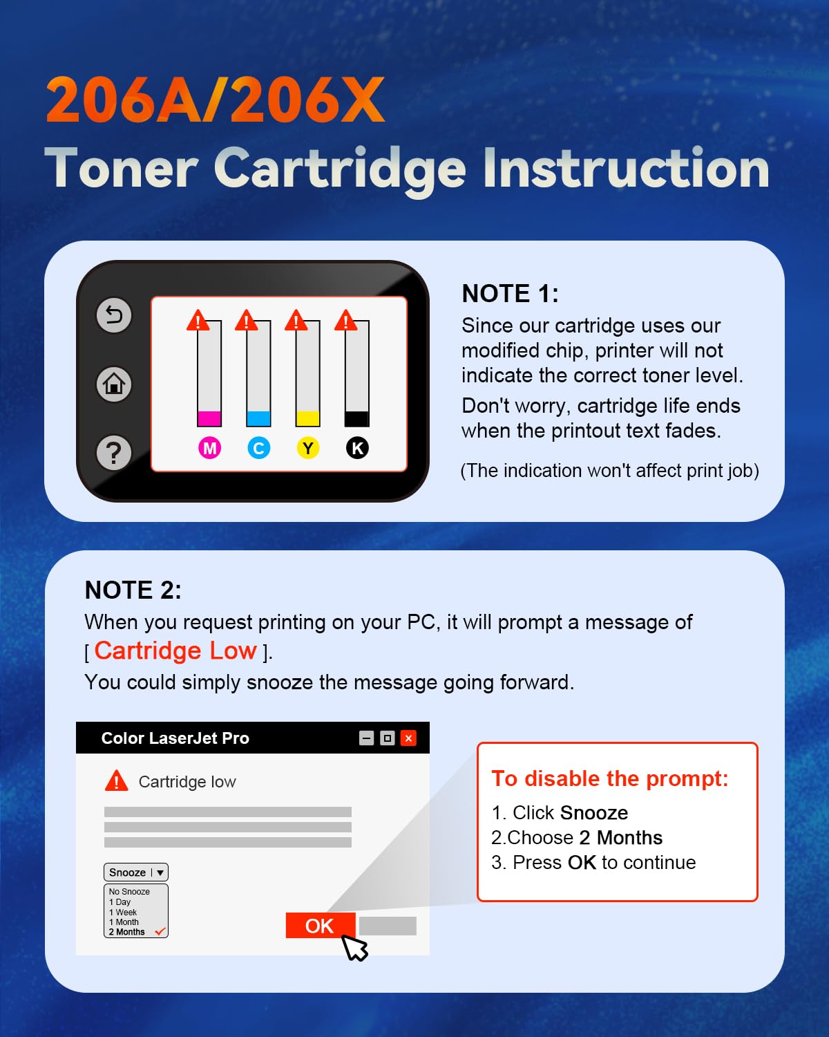 HP 206A 206X Toner Cartridge (4-Pack, B/C/Y/M) - Compatible with HP Color MFP M283fdw, M283cdw, M283 Pro, M255dw, M255 Series Printers - High-Yield Replacement Toner for Office & Home Printing Needs