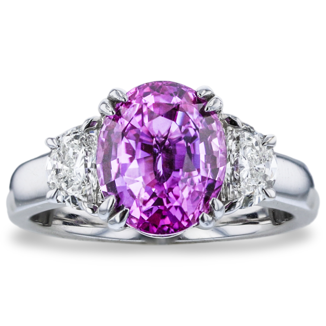18KT White Gold 4.62CT Purple Pink Sapphire & 0.65CTW Diamond 3 Stone Ring for Women | Elegant Engagement, Wedding, Anniversary Jewelry Gift