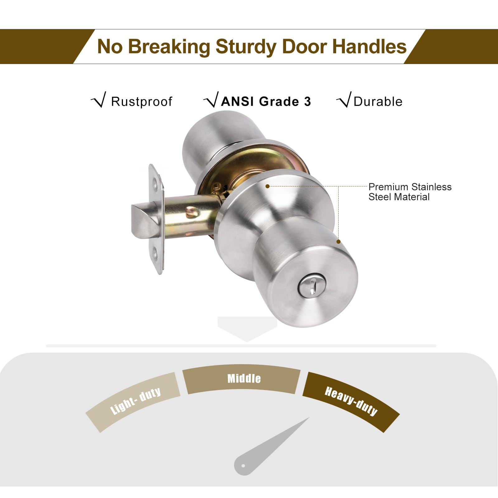 **Keyless Privacy Door Knob with Lock - Round Ball Interior Door Handle in Satin Nickel for Bedroom, Bathroom & Home Security - Perfect for Privacy & Safety**