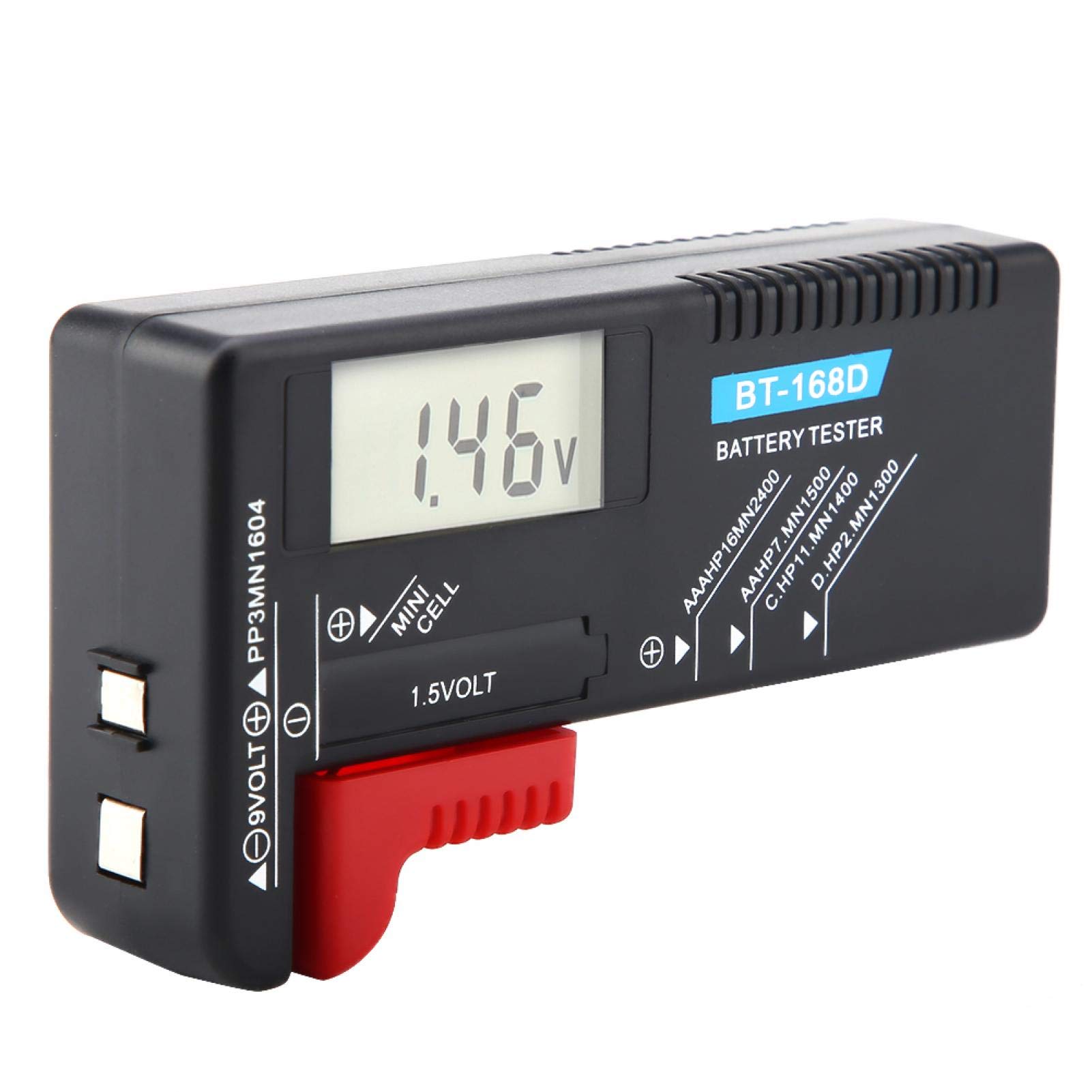 BT-168D Universal Digital Battery Tester - Accurate Voltage Meter for AA AAA C D 9V 1.5V Batteries - Perfect for Home, Office & Emergency Kits