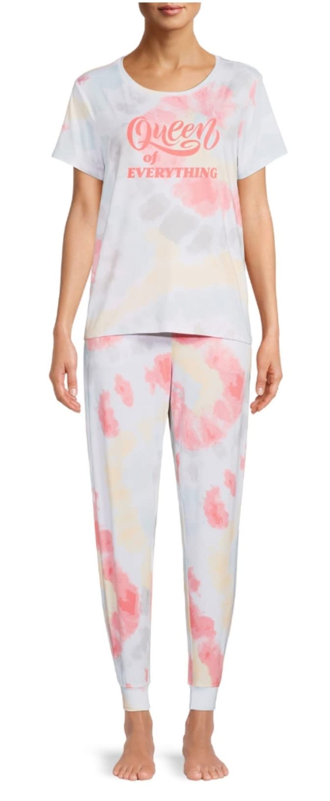 Queen of Everything Tie Dye Jogger Pajama Sleep Set for Women - Soft Lounge Pants & Top Comfy Outfit - Small Multi Color - Perfect for Sleepwear, Yoga & Relaxing at Home