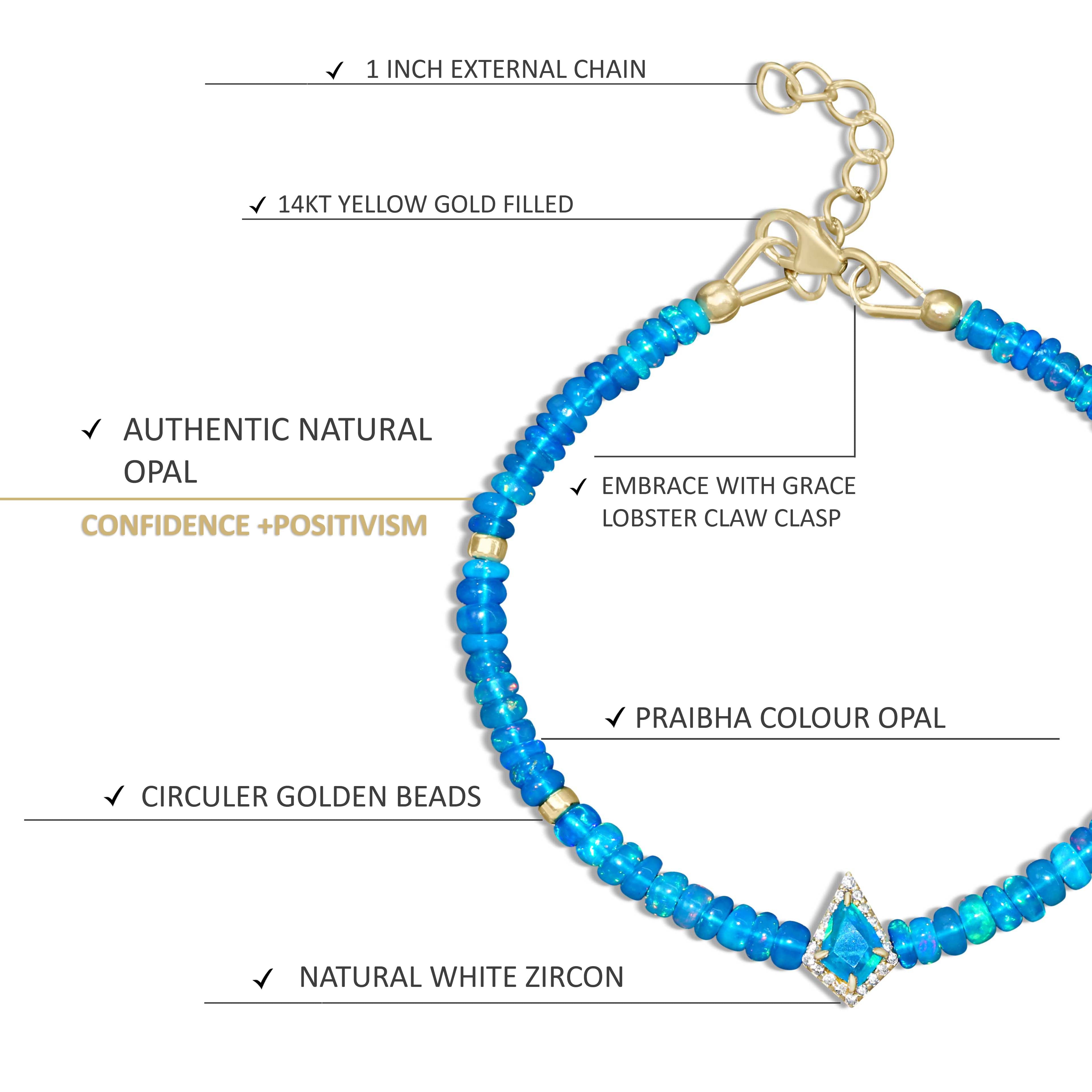Natural Paraiba Opal Gemstone Kite Charm Beaded Bracelet for Women - Elegant Boho Jewelry Gift for Birthday, Anniversary & Everyday Wear