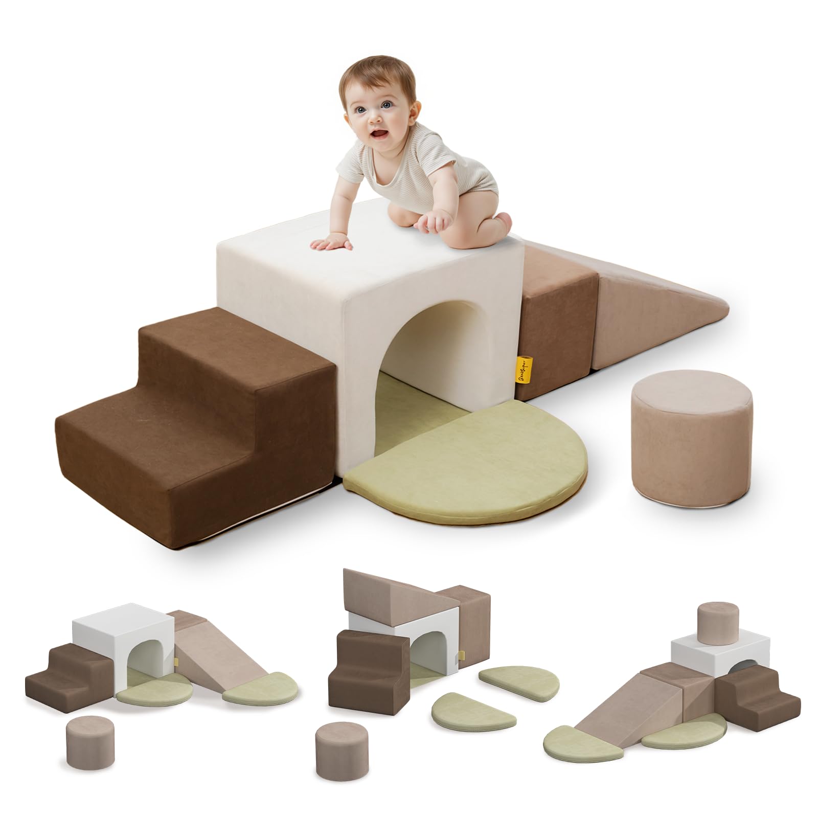 BanaSuper Kids Climbing Foam Blocks Playset - 7 Piece Toddler Climbing Toys for Indoor Play, Montessori Gross Motor Development Toy for Babies & Toddlers (Grey) - Perfect for Playrooms, Daycares & Home Gym Activities
