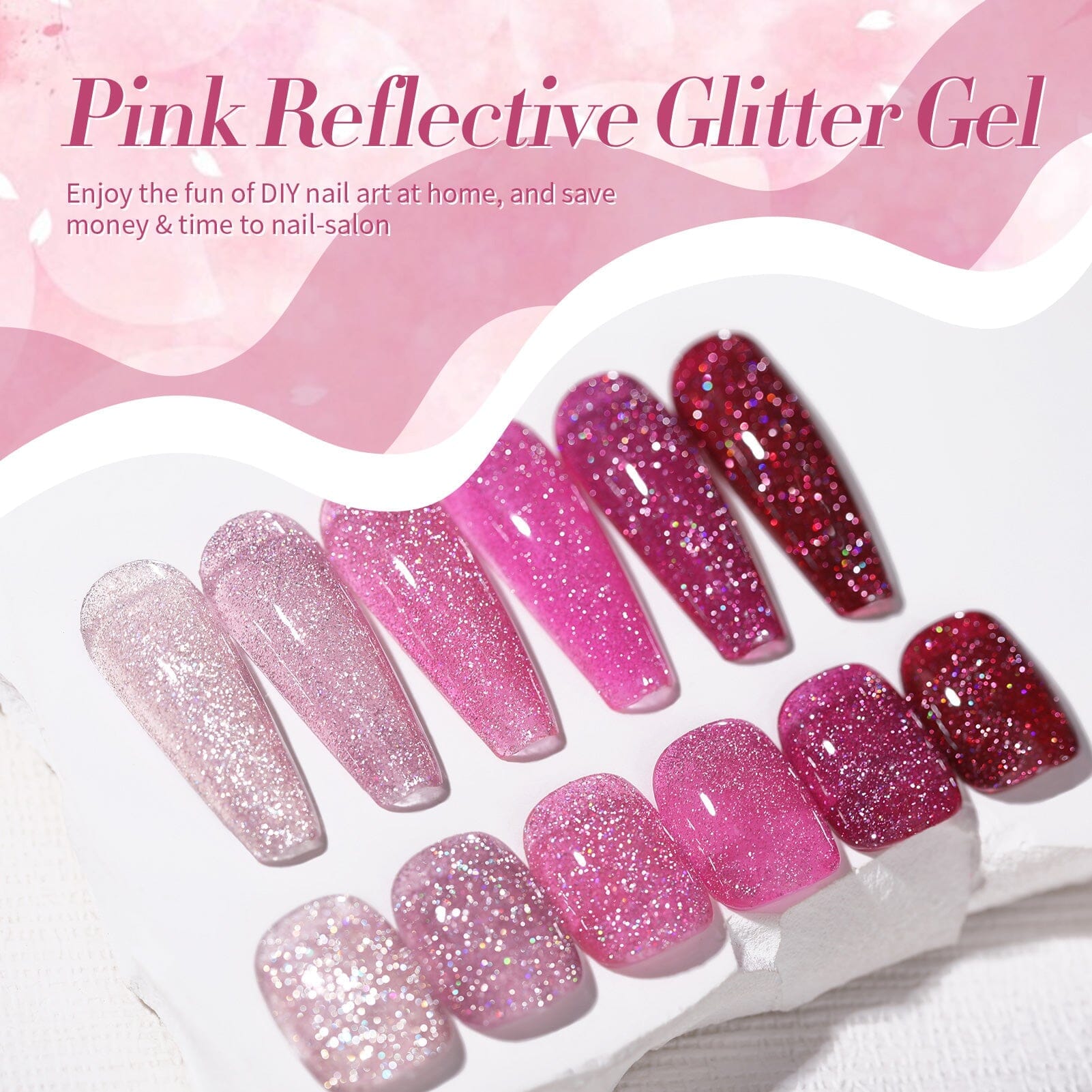 6 Colors Pink Reflective Glitter Gel Nail Polish Set - 7ml Long Lasting UV LED Soak Off Manicure Kit for Nail Salon & Home DIY Use