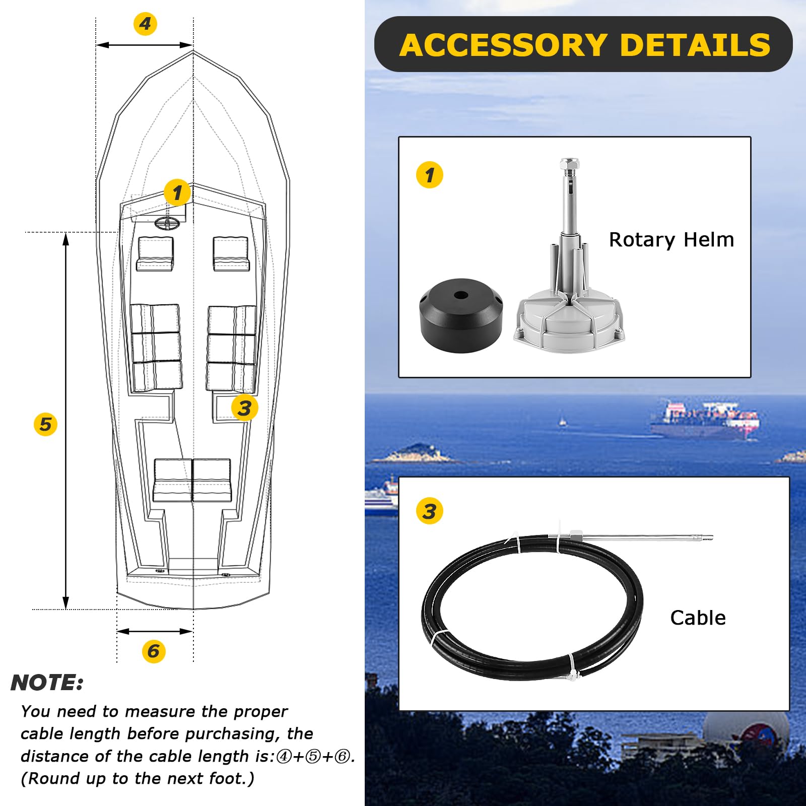 10ft Outboard Boat Steering System Kit with 3/4