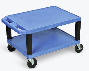Luxor Tuffy Blue 2 Shelf AV Cart with Electric Outlet - Heavy Duty Mobile Media Storage for Classroom, Office & Home Theater Organization
