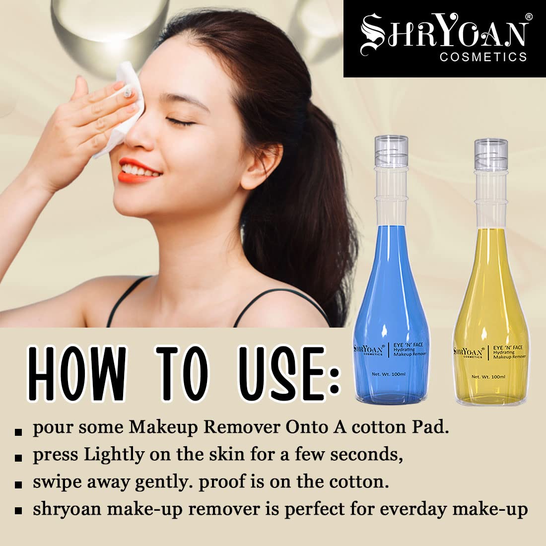 Shryoan Gentle Hydrating Eye & Face Makeup Remover - Oil-Free, Hypoallergenic for Sensitive Skin | Perfect for Daily Cleansing & Travel Skincare Routine