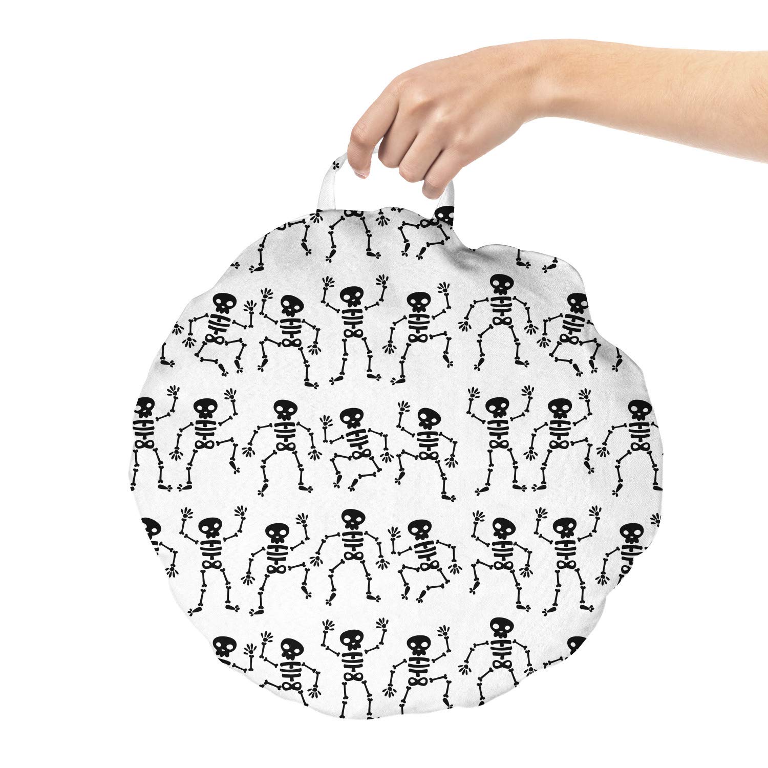 Ambesonne Funny Dancing Skeletons Round Floor Cushion with Handle - 18