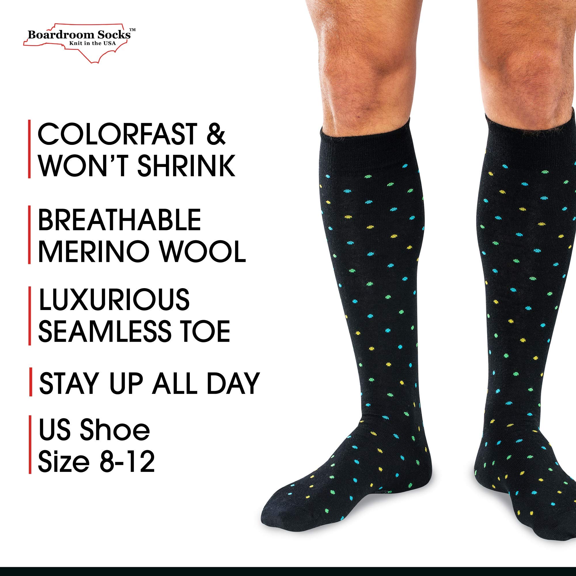 Premium Merino Wool Over-the-Calf Dress Socks for Men - Breathable, Comfortable & Stylish Patterned Socks for Business, Office & Formal Occasions