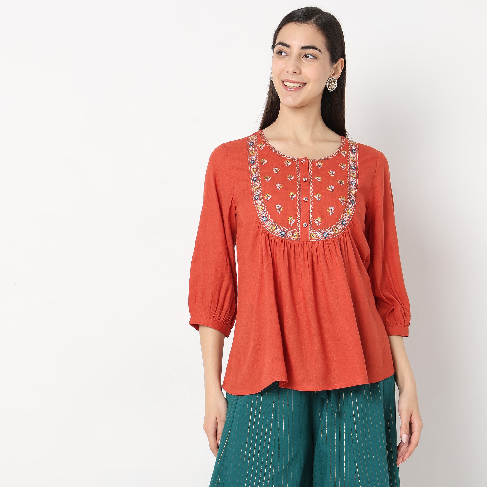 Stylish Mid Flare Embroidered Women's Tops - Boho Chic Blouse for Casual Wear & Summer Outfits