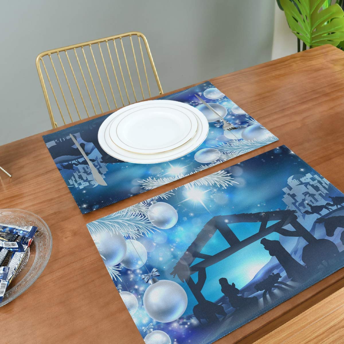 ALAZA Set of 6 Christmas Placemats - Burlap Dining Table Mats with Nativity & Abstract Designs for Holiday Dinner Decor | Perfect for Christmas Parties, Family Gatherings & Festive Tablescapes