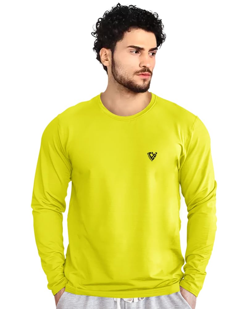 EYEBOGLER Men's Round Neck Full Sleeve Active T-Shirt | Breathable Regular Fit Workout Tee for Gym, Running & Casual Wear