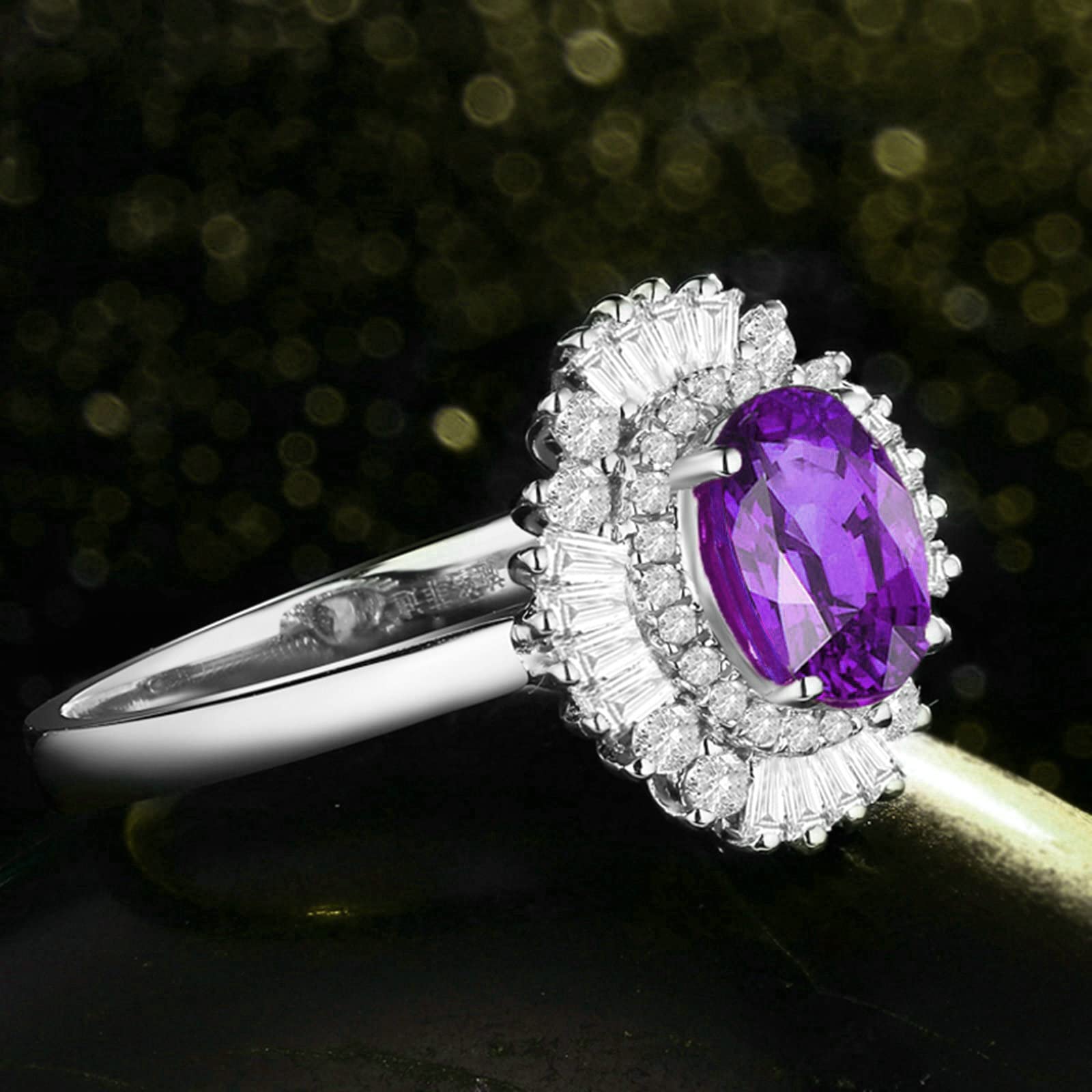 Sterling Silver Amethyst Rings for Women, Oval CZ Engagement Wedding Ring Set - Perfect for Proposals, Anniversaries & Special Occasions