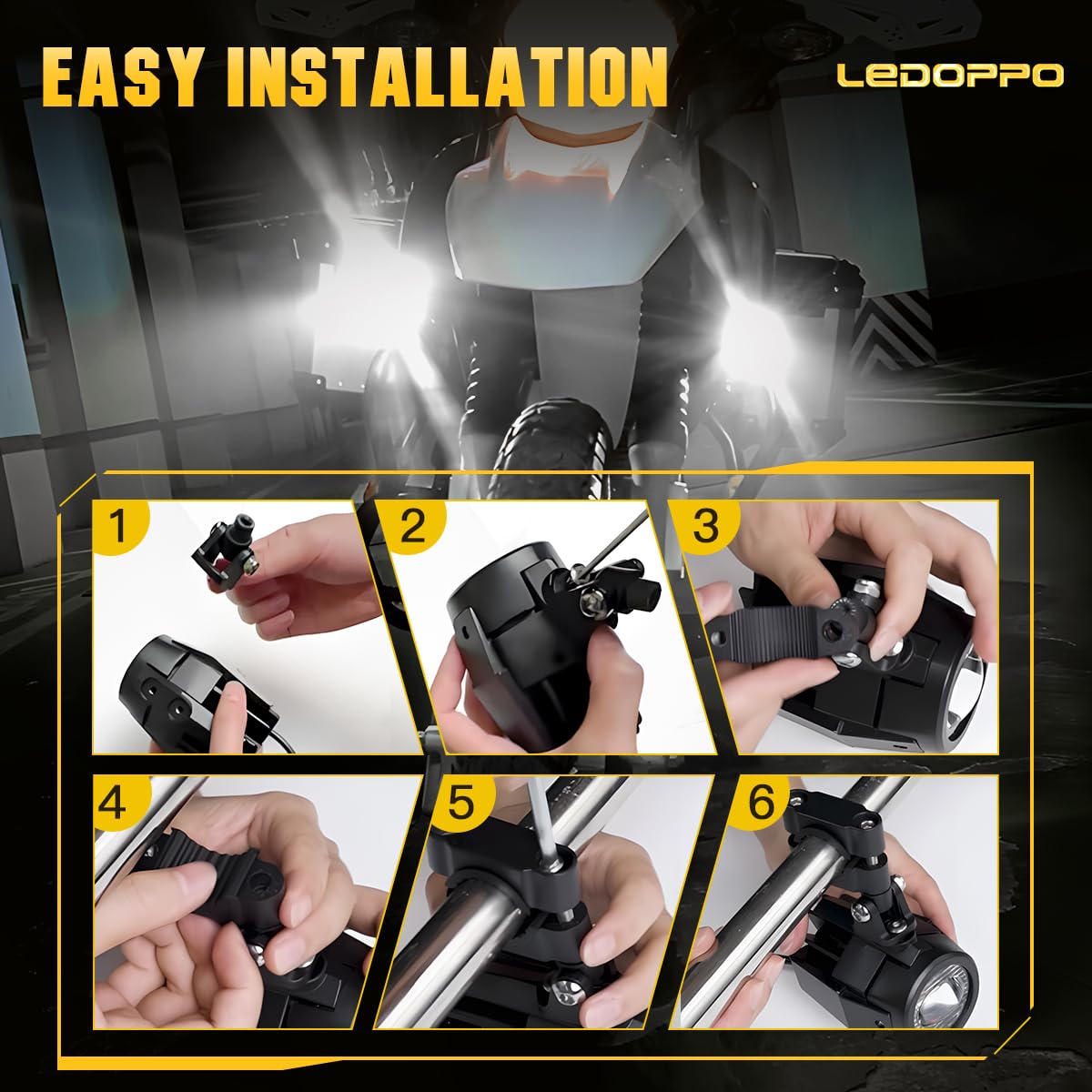 LED Motorcycle Auxiliary Lights Kit - White Spot Driving Fog Lights with Switch, Wiring Harness & Clamp Mount Brackets for BMW R1200GS, K1600, ADV & Adventure Touring Bikes - Perfect for Night Riding & Off-Road Adventures