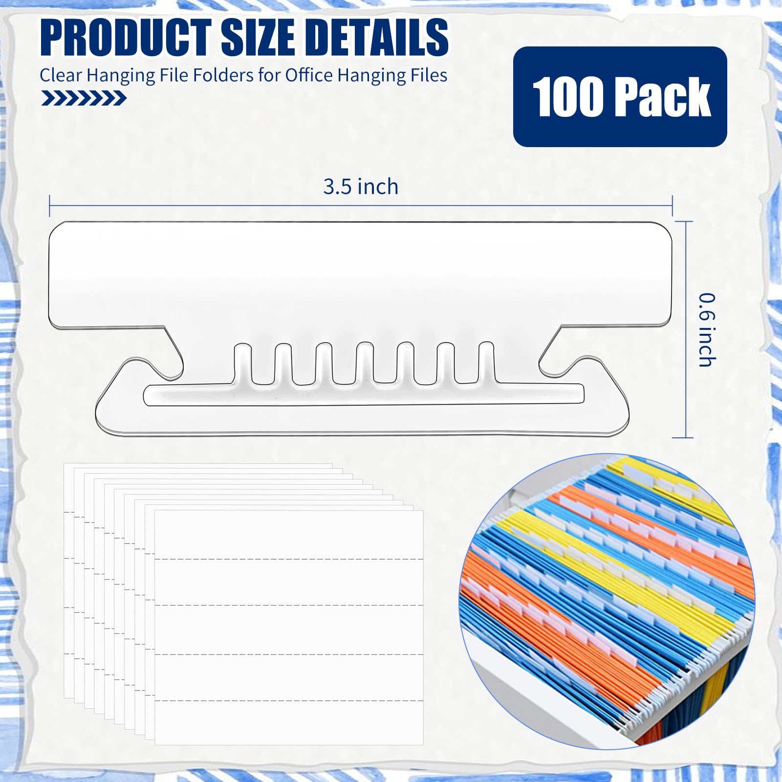 100Pcs 3.5 Inch Clear Plastic Hanging File Folder Tabs - Insertable Index Tabs for Office Organizers, School Supplies & Document Filing - Perfect for Back to School, Home Office & File Cabinet Organization
