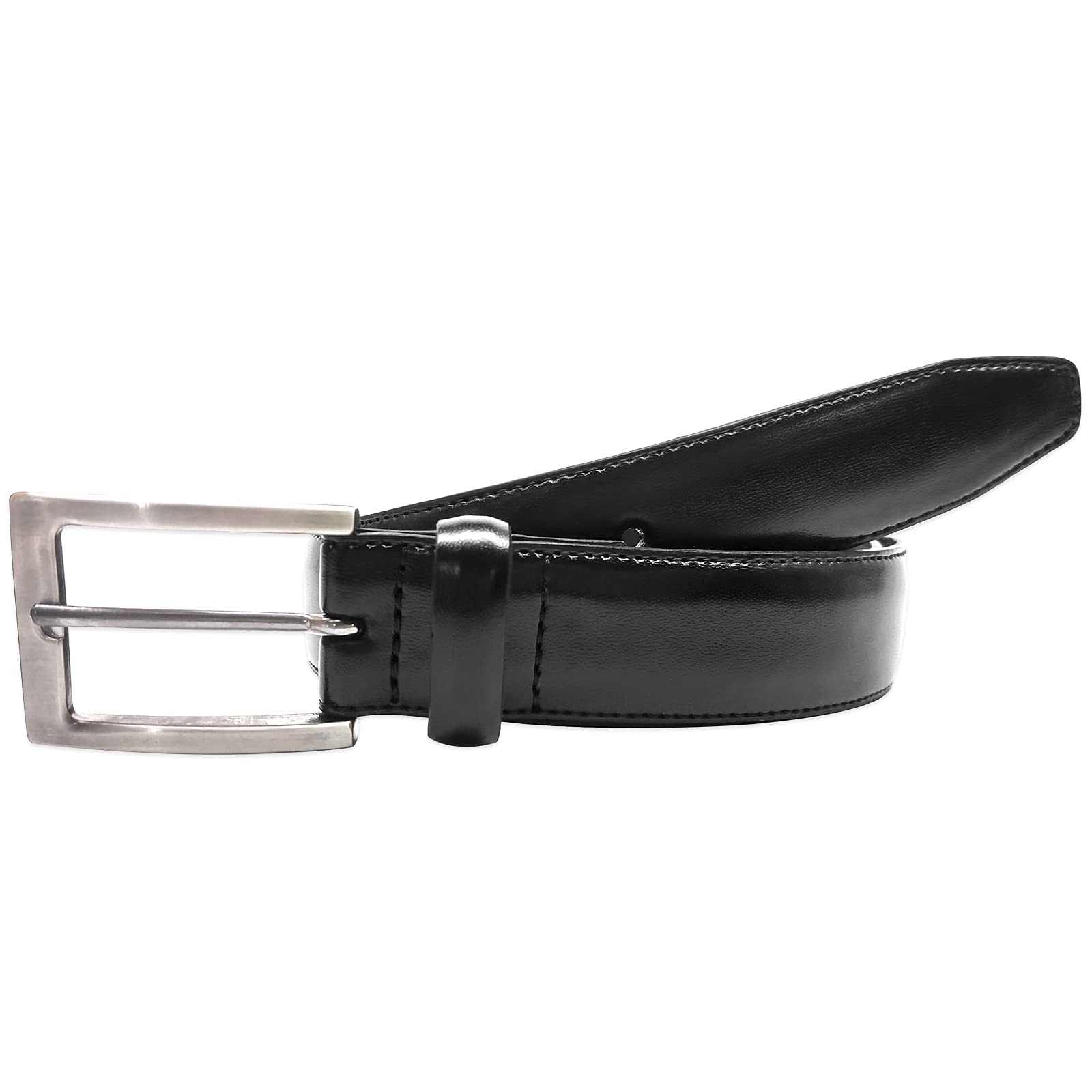 Premium AZ Shiny Black Leather Dress Belt for Men - Slim Tuxedo Belt for Suits & Formal Wear - Adjustable Narrow Belt for Weddings, Business & Special Occasions