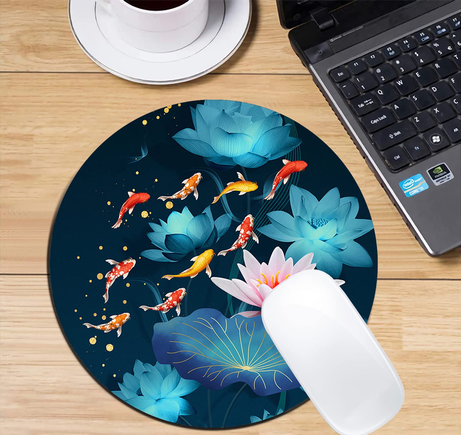 Colorful Round Mouse Pad with Cute Design - Non-Slip Rubber Base, Waterproof Office Mouse Mat (7.9 x 0.12 Inch) for Gaming, Work & Home Computer Desk Accessories