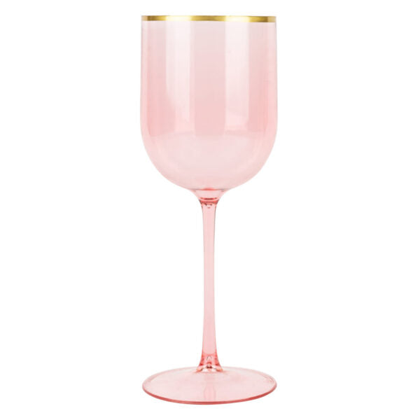 12 Oz Pink Gold Rim Plastic Wine Goblets - Set of 5 Shatterproof Cups for Parties, Weddings, and Outdoor Events - Elegant Disposable Drinkware for Cocktails, Champagne, and Beverages