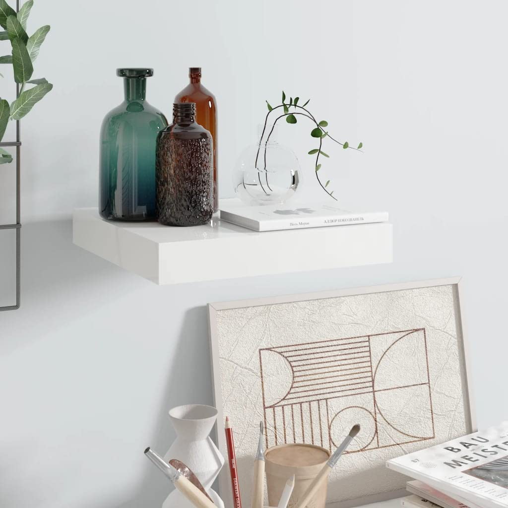 Floating Wall Shelf - Modern White MDF Display Ledge (9.1