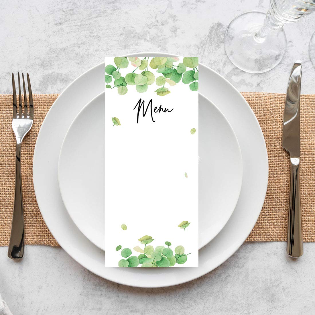 Premium Printable Eucalyptus Greenery Wedding Menu Cards - DIY Printer Friendly, 4x9 Inches, Pack of 56 - Perfect for Dinner Table Place Settings, Wedding Programs, Rehearsal Dinners & Reception Decorations - Elegant Cardstock for Special Occasions