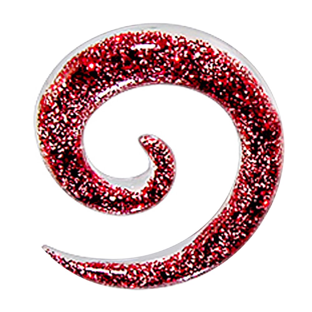 Red Glitter UV Spiral Ear Expander - Stretching Gauges for Pierced Ears - Body Jewelry for Men & Women - Perfect for Parties, Concerts and Alternative Fashion