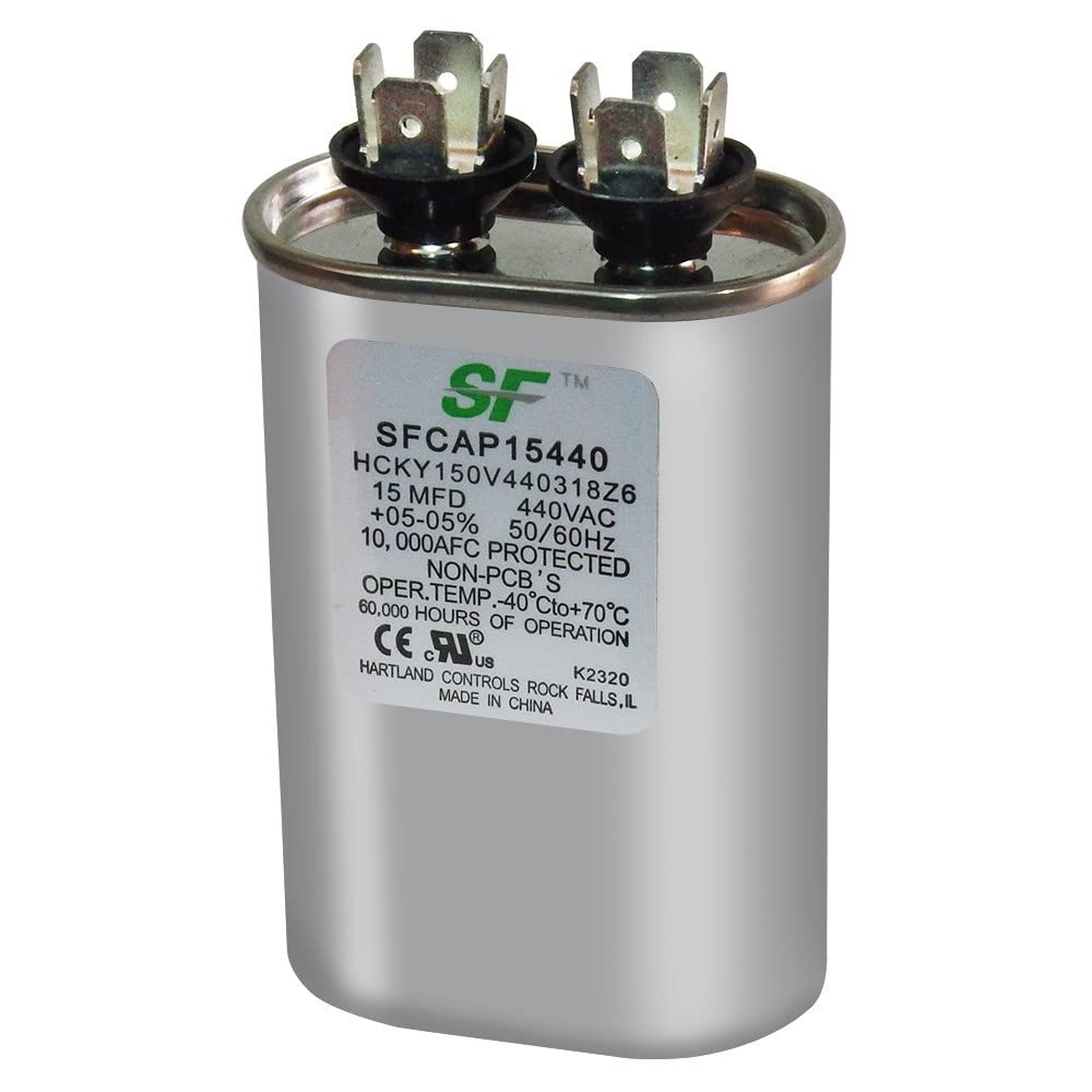 15 MFD 370/440VAC Oval Run Capacitor - 15uf HVAC Capacitor for Fan Motor, Blower, Condenser in Air Handlers, Heat Pumps, AC Units & Pool Pumps | Compatible with Straight Cool Systems & Cooling Applications