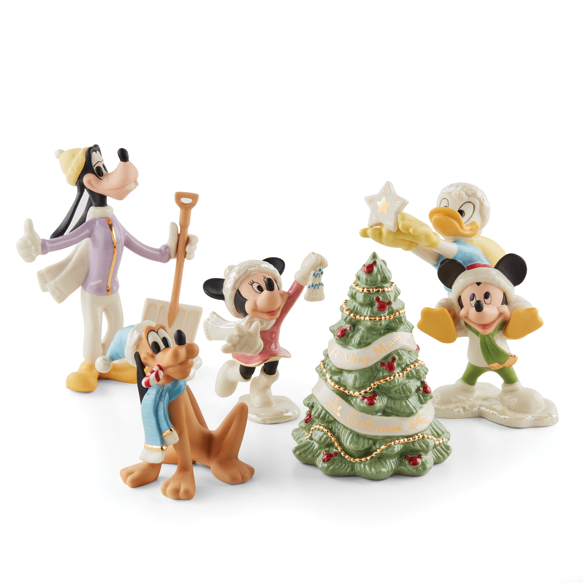 Disney Winter Fun 5-Piece Figurine Set - Mickey Mouse & Friends Snowy Adventure Collectible Figures for Christmas Decorations & Gift Giving