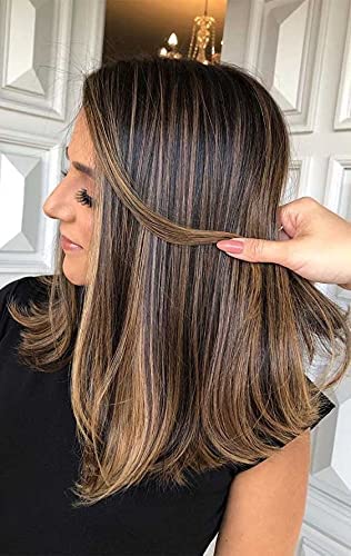 INAAYA Synthetic Hair Extensions - Straight Golden Highlight Clip-in Hair Extensions for Women, Includes 4 Free Rubber Bands | Perfect for Parties, Weddings & Everyday Styling
