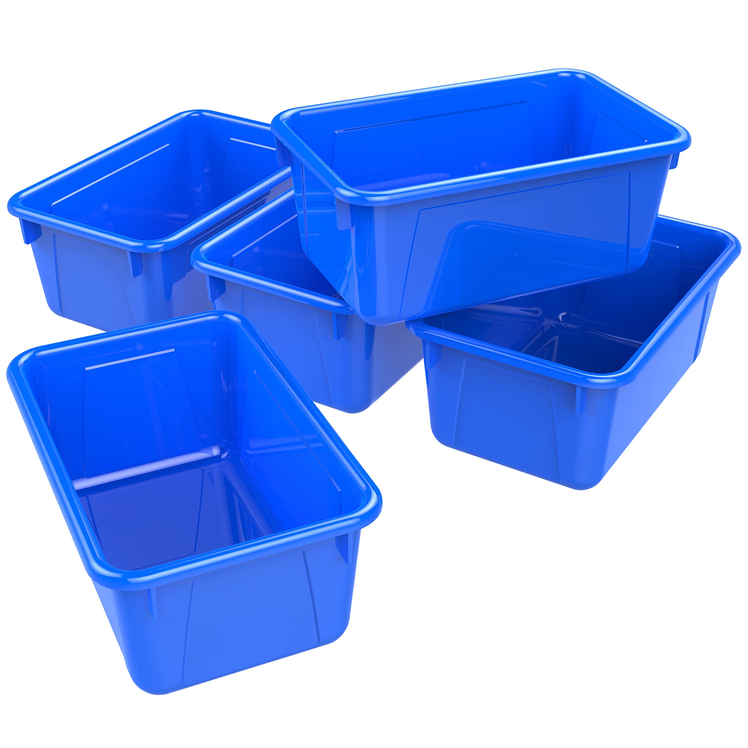 Storex Small Cubby Bins - 5-Pack Plastic Storage Containers for Classroom Organization, 12.2 x 7.8 x 5.1 Inches, Class Blue (62416A05C) - Perfect for Kids' School Supplies, Art Materials & Toy Storage