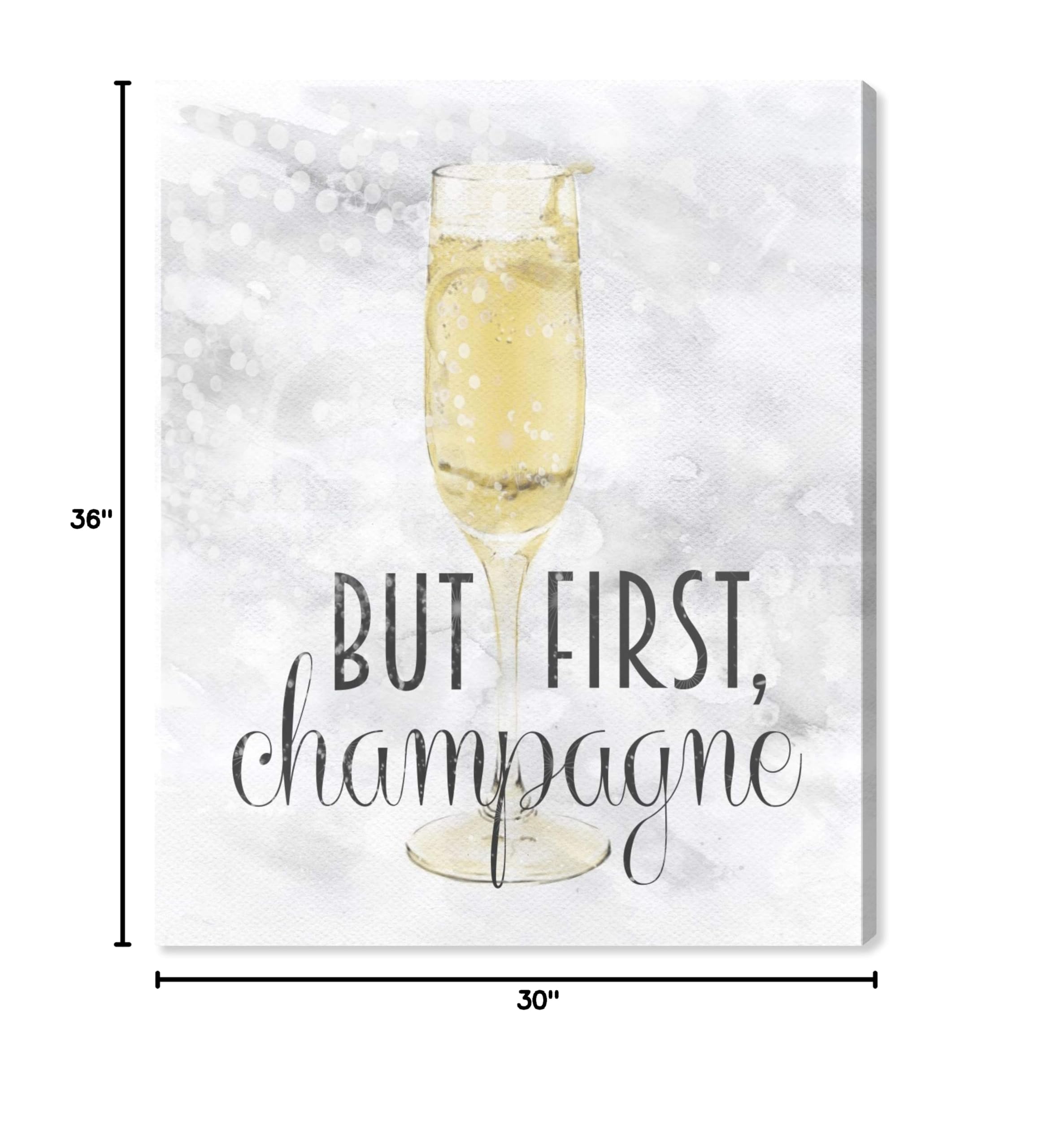 Oliver Gal 'Champagne Always' Wall Art Canvas Print - 30x36 Inch Yellow & Gray Typography Quote Home Decor - Perfect for Living Room, Bedroom & Office Décor
