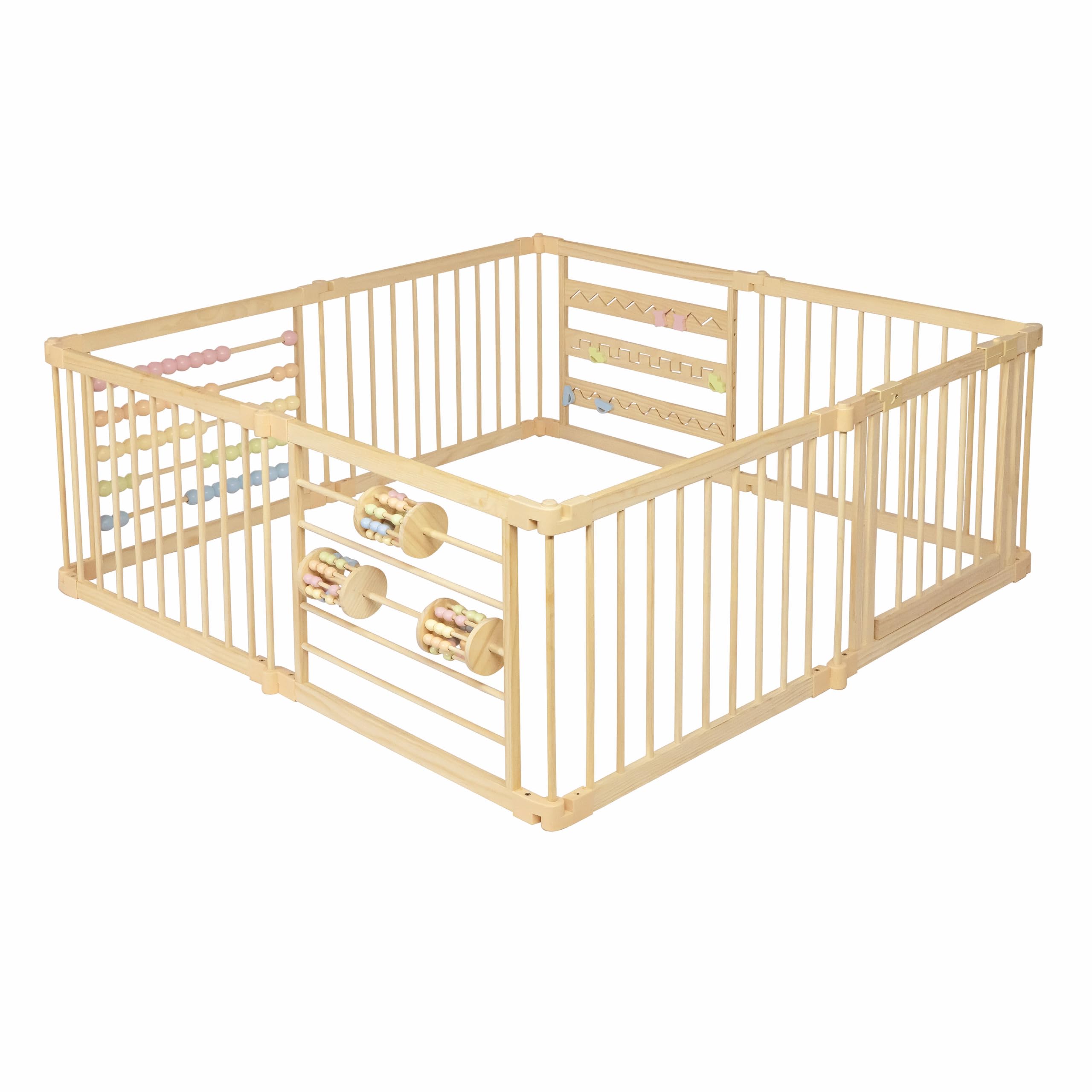 Extra Large Wooden Playpen for Toddlers & Babies - 8/10 Panel Foldable & Adjustable Baby Play Yard - Natural Wood Baby Gate for Indoor/Outdoor Use - Perfect for Playrooms, Daycares & Backyards