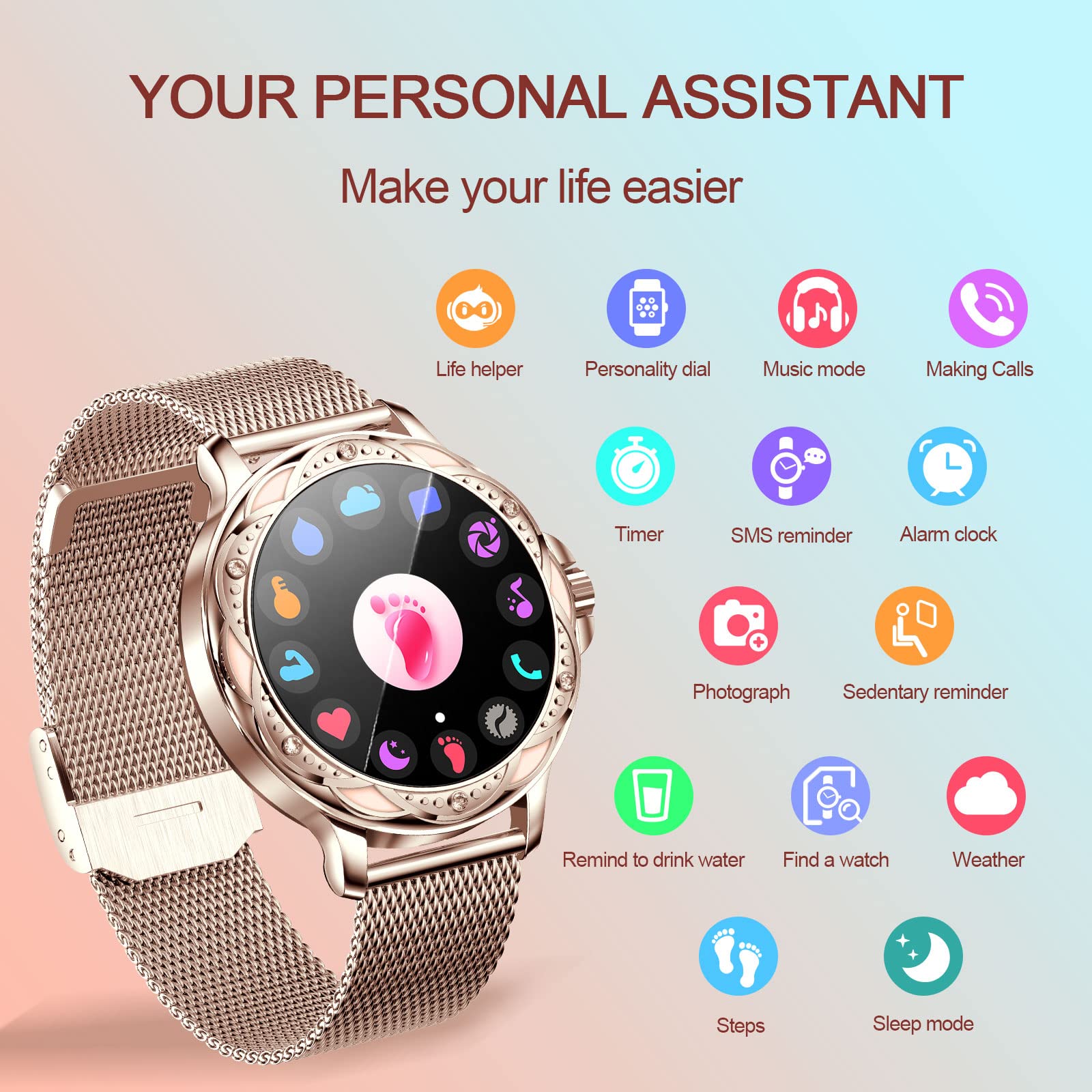 Wonlex Smart Watch for Women - Bluetooth 5.2 Fitness Tracker with Heart Rate Monitor, Sleep Tracking, Customizable Watch Faces, IP67 Waterproof, Compatible with Android & iPhone - Perfect for Workouts, Running, Swimming and Daily Health Monitoring