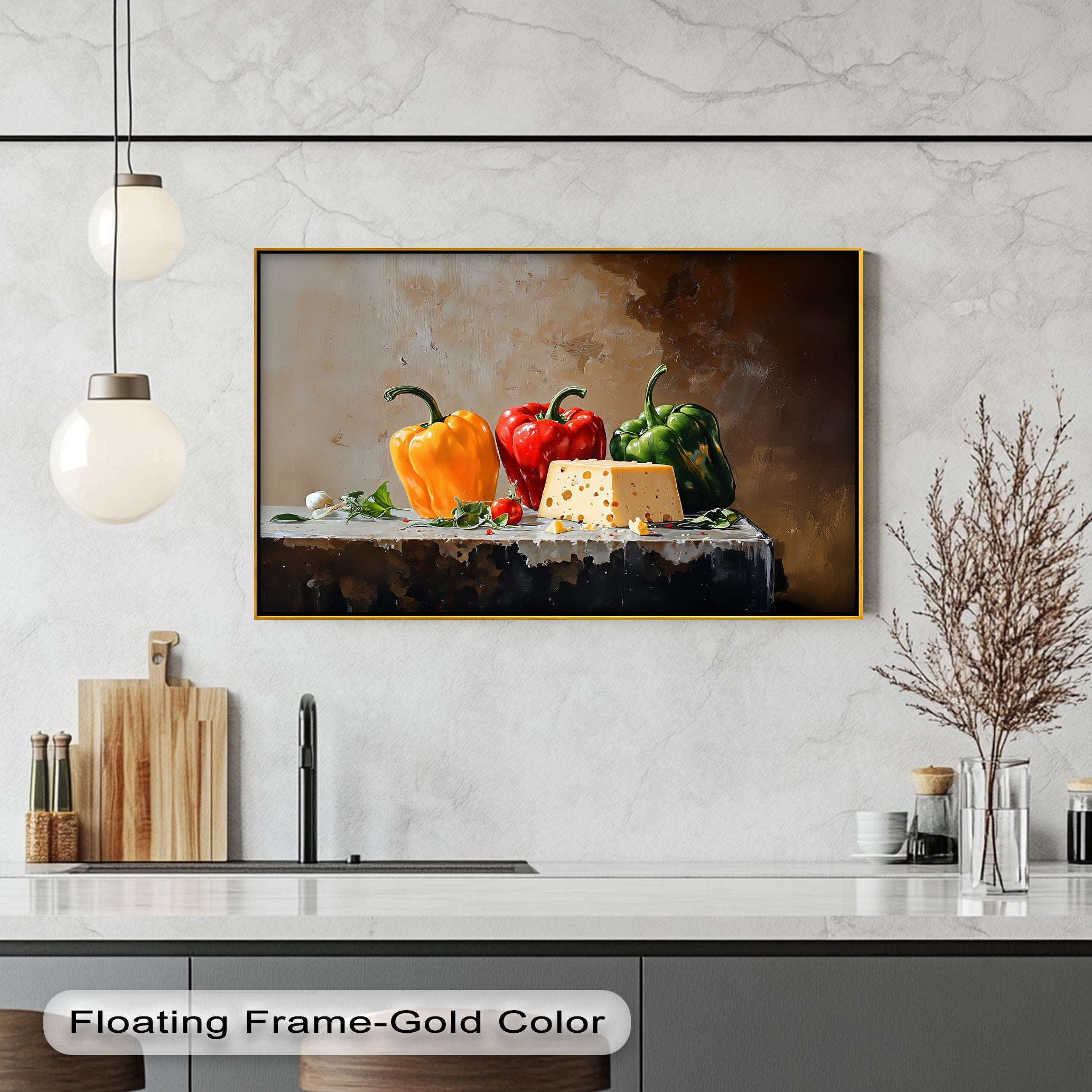 Vibrant Bell Peppers & Cheese - Rustic Kitchen Canvas Wall Art Print | Perfect for Farmhouse Decor, Dining Room Wall Decor & Kitchen Wall Art