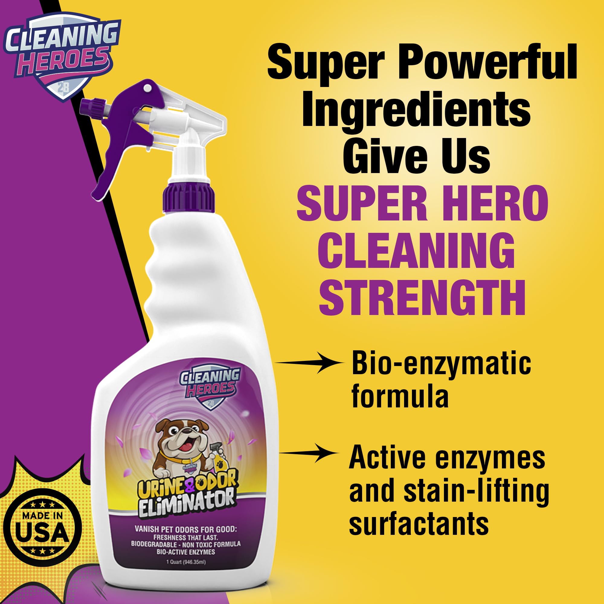 Enzyme Pet Carpet Cleaner & Odor Eliminator for Dogs & Cats - 32oz Spray for Home & Car Use