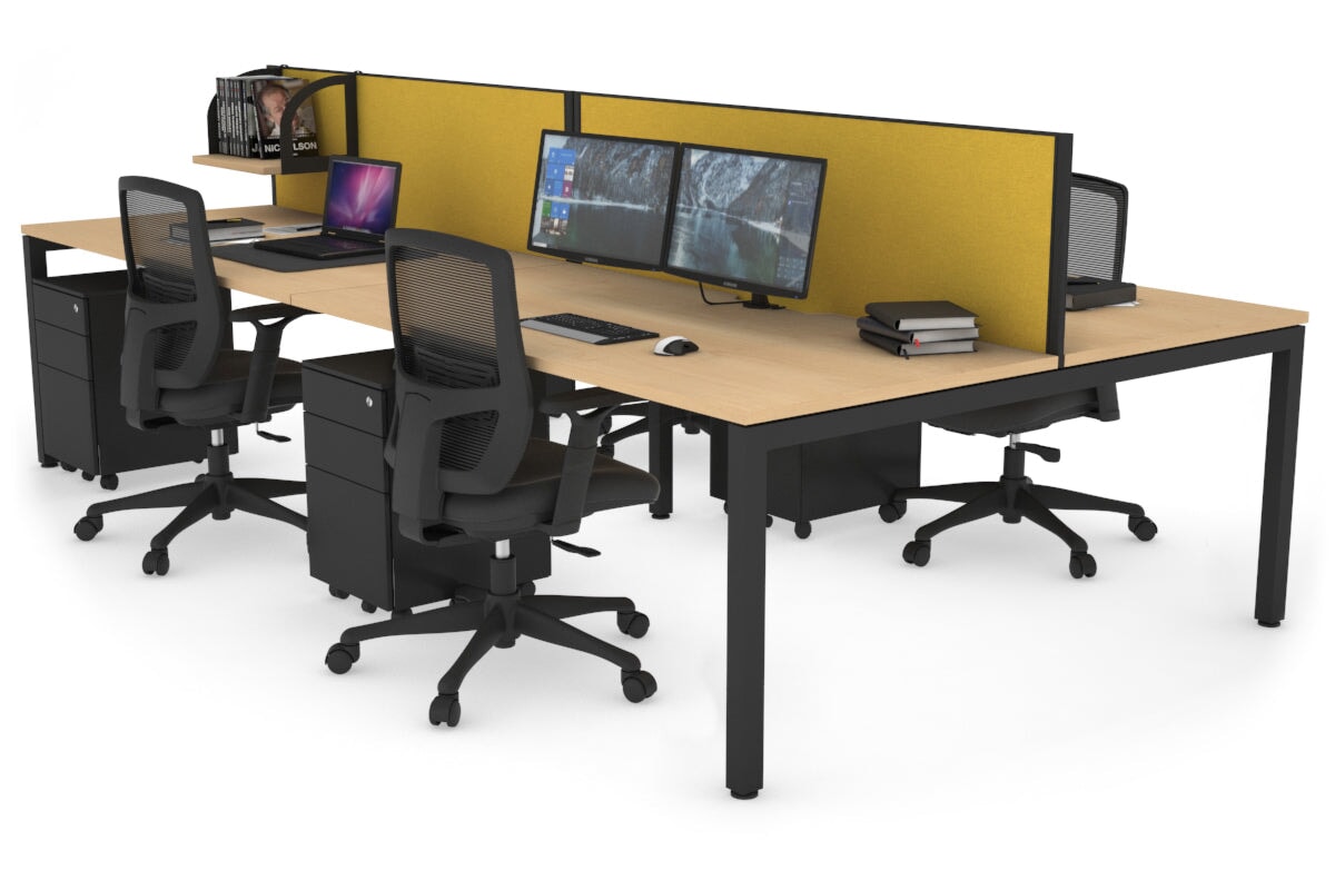 Quadro Square Legs 4-Person Office Workstation Desk - 1600L x 800W with Cable Management Scallop - Perfect for Collaborative Workspaces & Open Office Environments