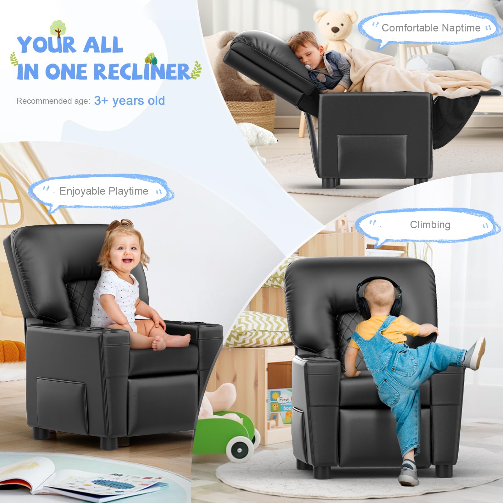 **Premium Parent-Child Recliner Chair – Heated & Massage Ergonomic Rocker with 360° Swivel, Push-Back Recliner for Kids 3+ – Perfect for Family Movie Nights & Cozy Living Room Lounging**
