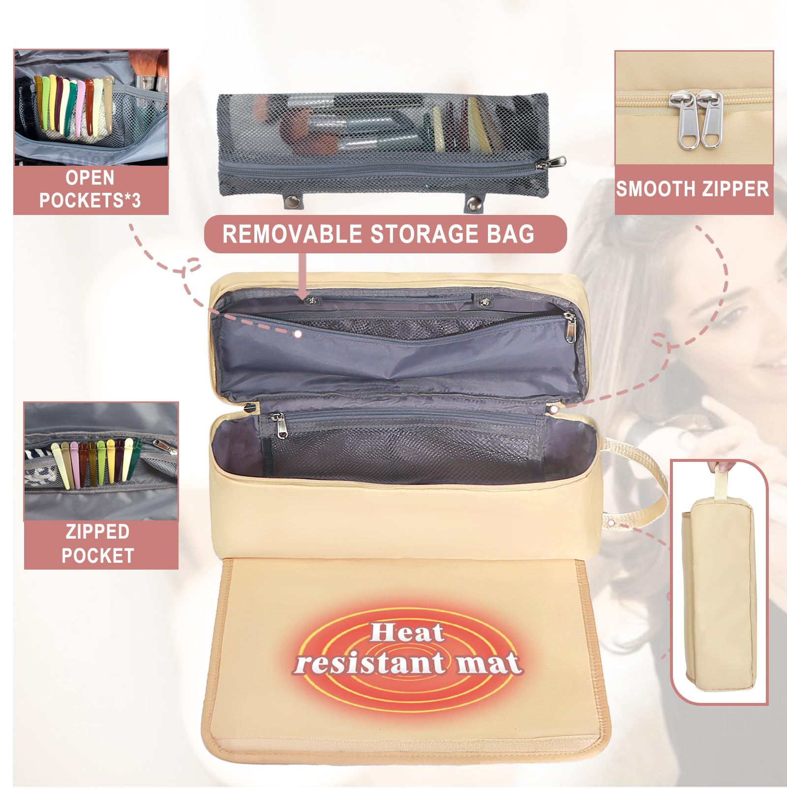 Heat Resistant Hair Tools Travel Bag - Portable Storage for Straighteners & Curling Irons - Perfect for Women's Travel Essentials
