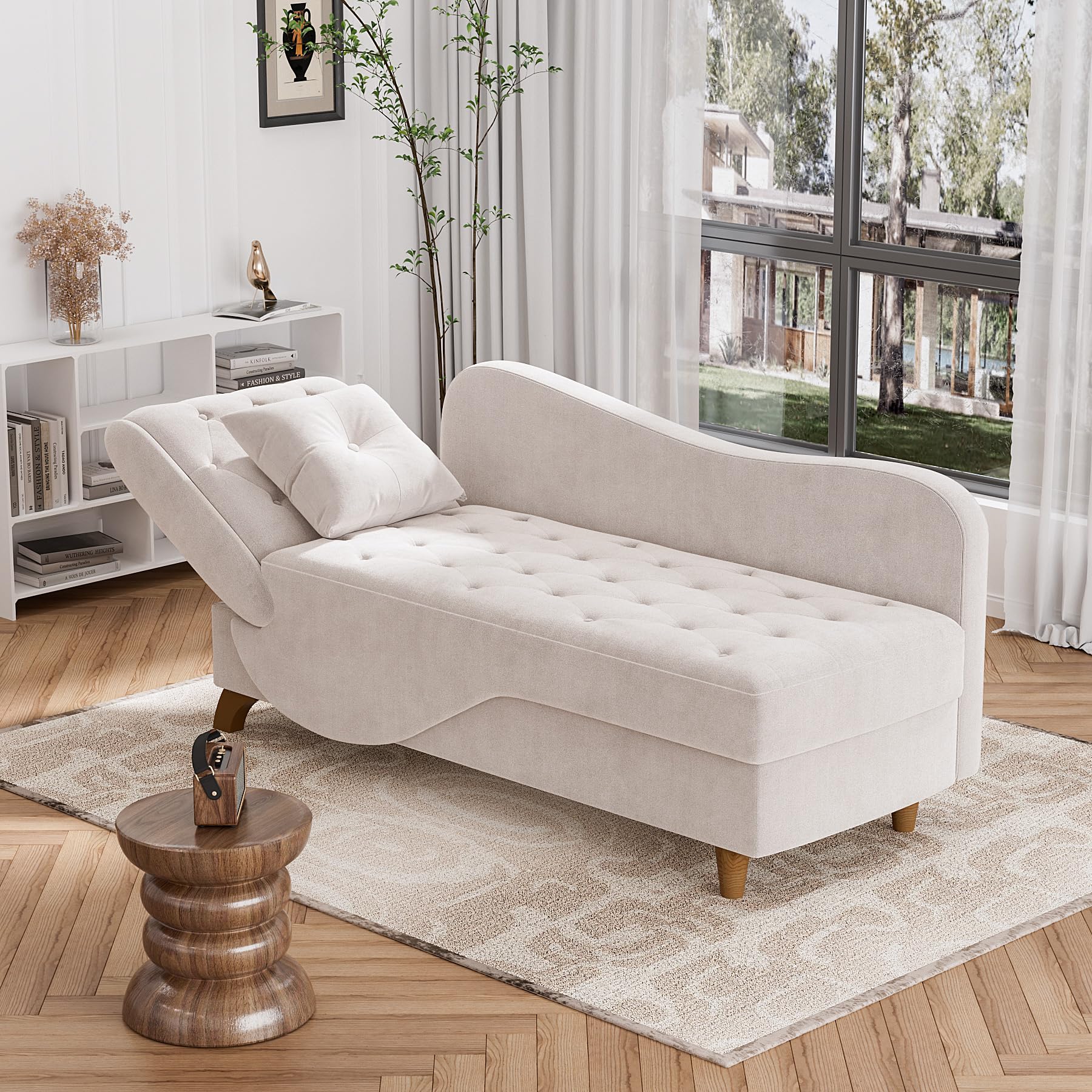 Velvet 3-in-1 Chaise Lounge Chair with Storage & Adjustable Armrest - Convertible Reclining Sofa Bed with Pillow for Living Room, Playroom, or Bedroom - Perfect for Reading, Napping & Small Space Living (Grey)