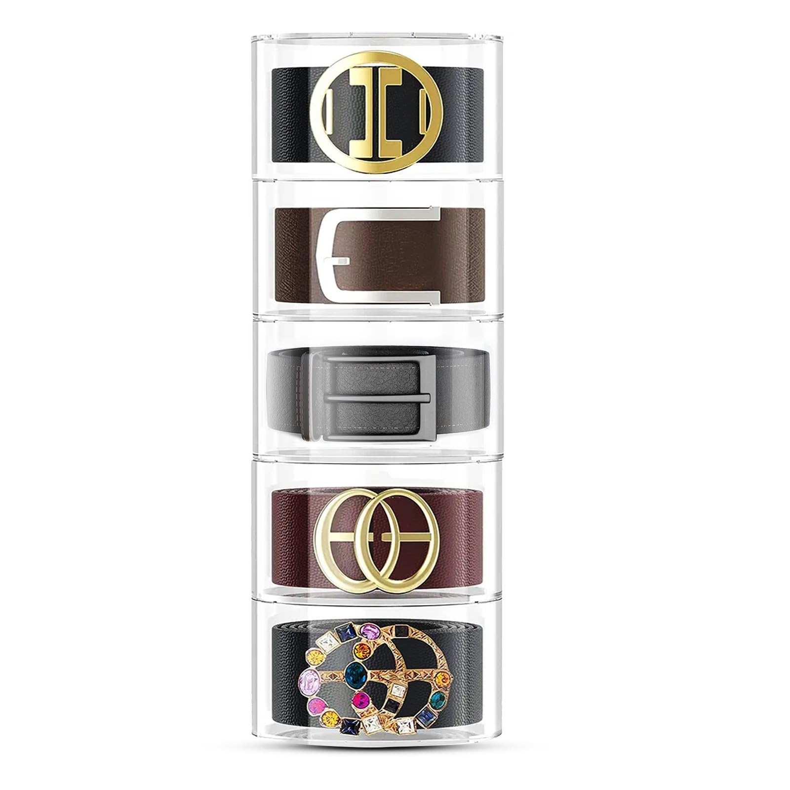 5-Compartment Acrylic Belt Organizer for Closet - Clear Jewelry & Accessory Storage Display Case | Perfect for Watches, Bracelets, Bow Ties & Makeup Organization | Space-Saving Multipurpose Closet Organizer for Bedroom, Bathroom & Dressing Room