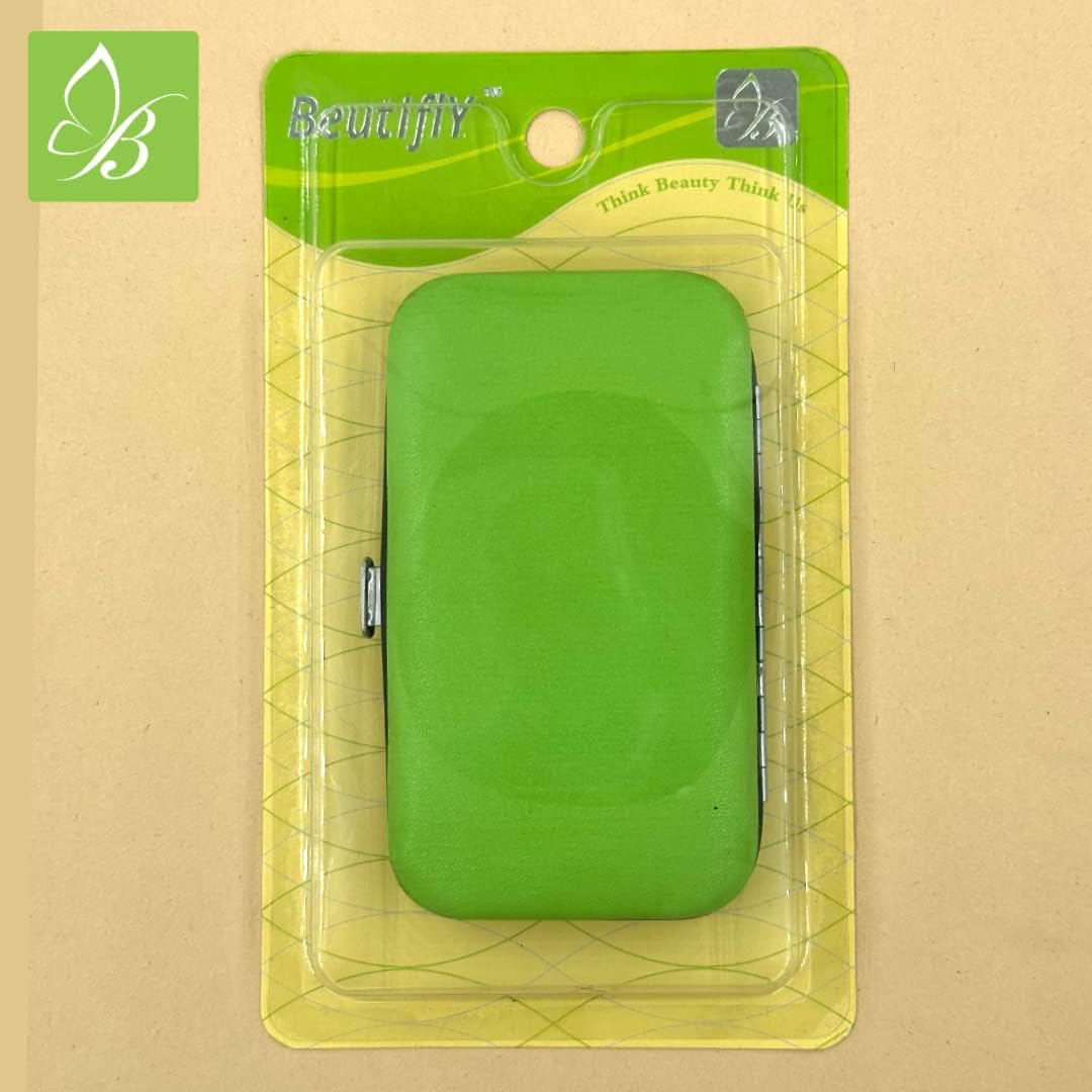 Beautifly 7-in-1 Stainless Steel Manicure & Pedicure Set - Portable Travel Nail Clippers Kit with Nail Cutter, Green | Perfect for Home, Travel, and Hygiene Care