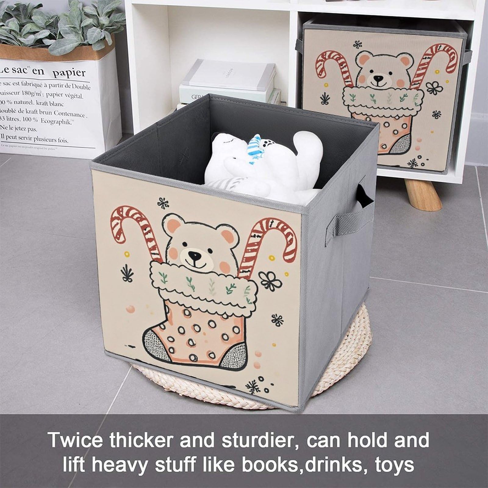 6-Pack Foldable Storage Bins with Bear Print - Large Capacity Fabric Storage Boxes with Handles for Home Organization, Playroom, Office & Closet - Perfect for Toys, Books & Clothes Storage